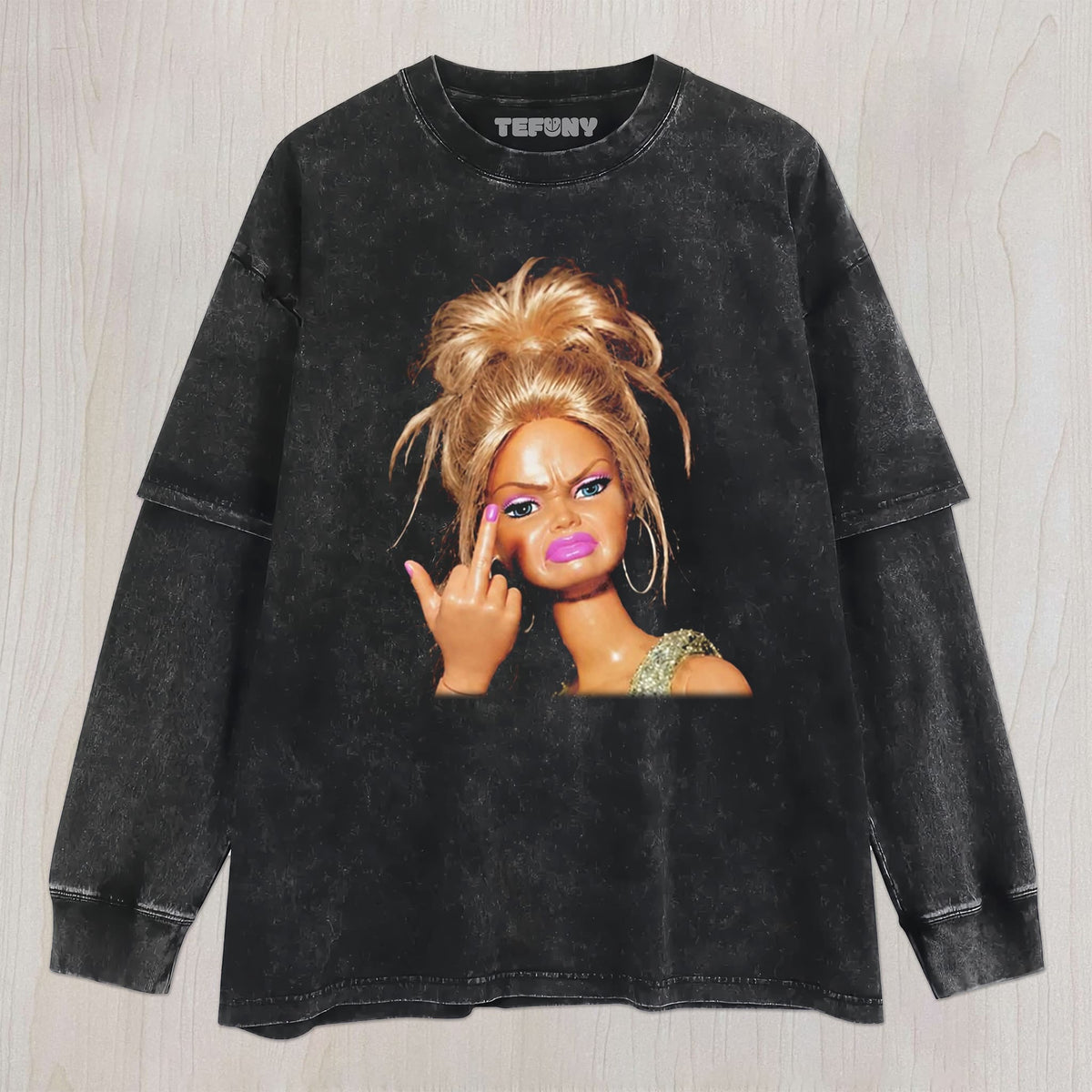MIDDLE FINGER DOLL FUNNY UNISEX TEE, TANK TOP, LAYERED LS, SWEATSHIRT & HOODIE