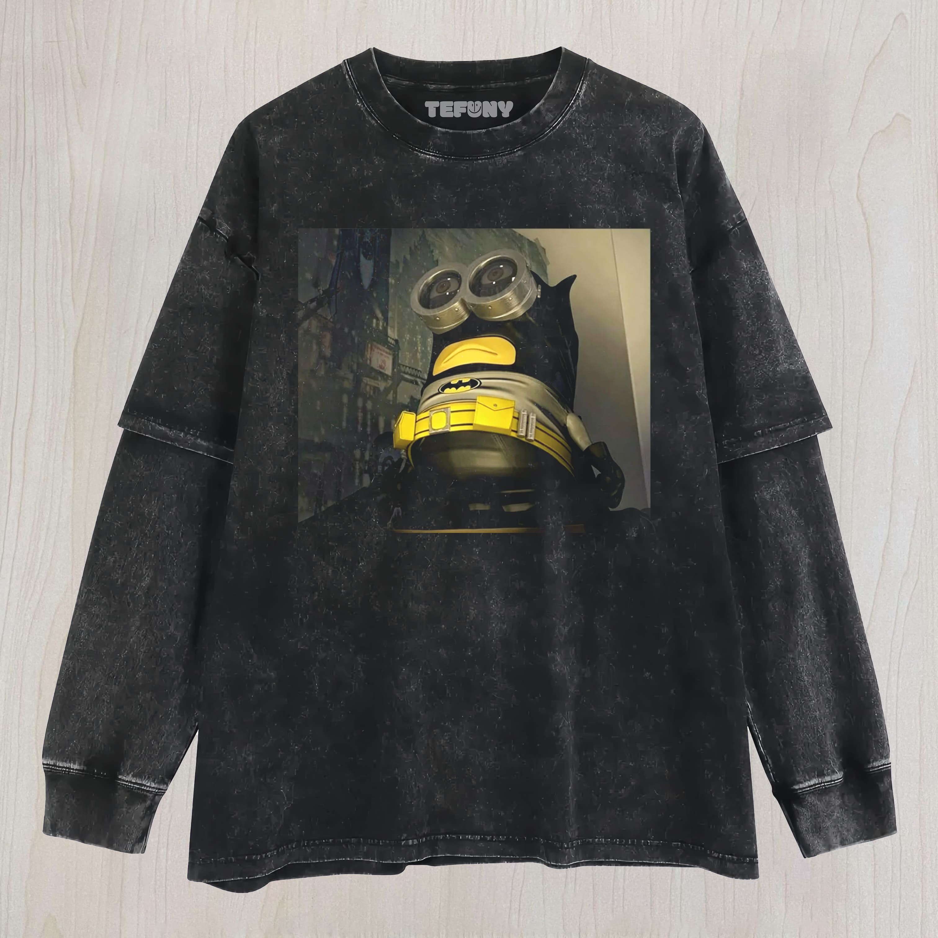 MINION BATMAN PARODY VINTAGE UNISEX TEE, TANK TOP, LAYERED LS, SWEATSHIRT & HOODIE