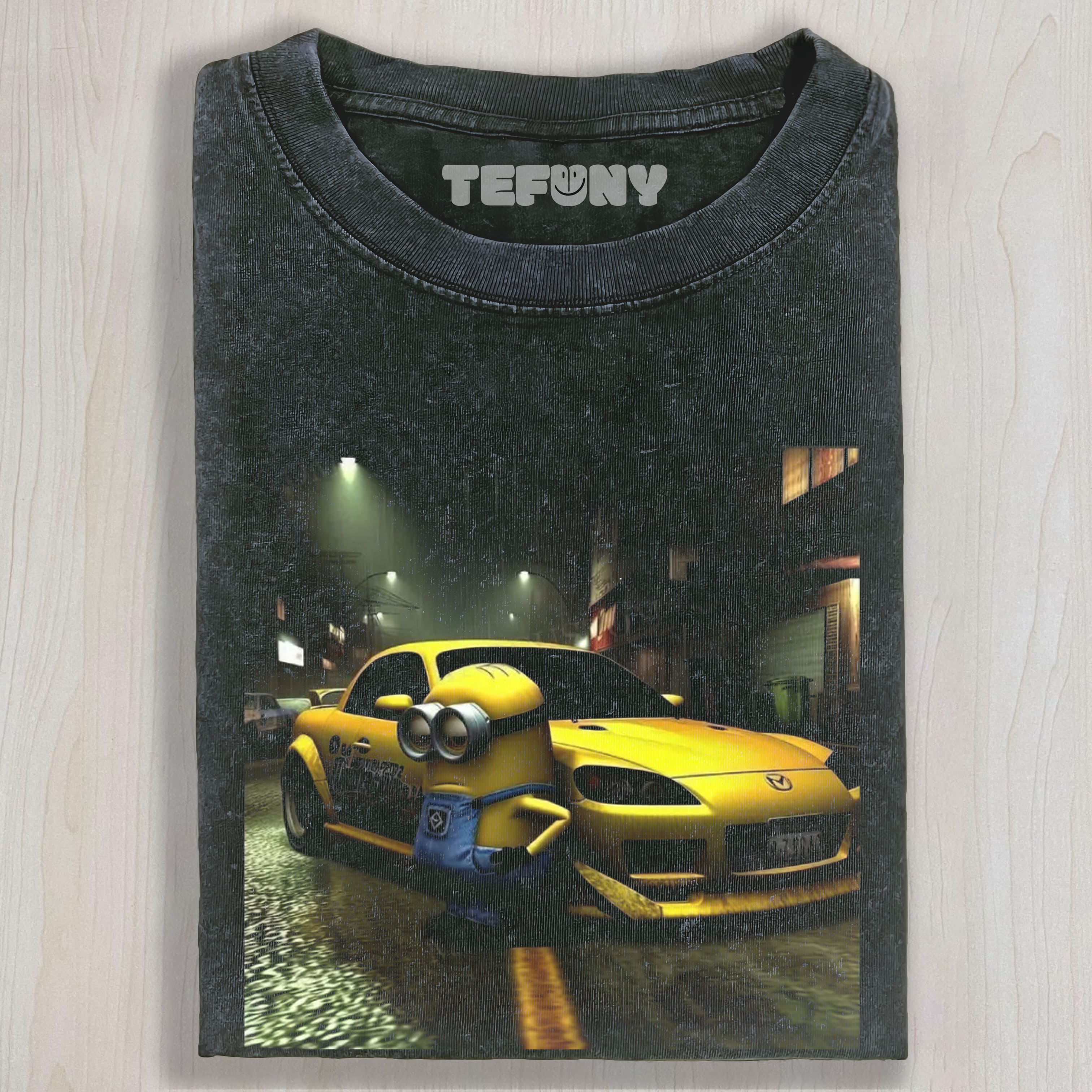 MINION RACING CAR VINTAGE UNISEX TEE, TANK TOP, LAYERED LS, SWEATSHIRT & HOODIE