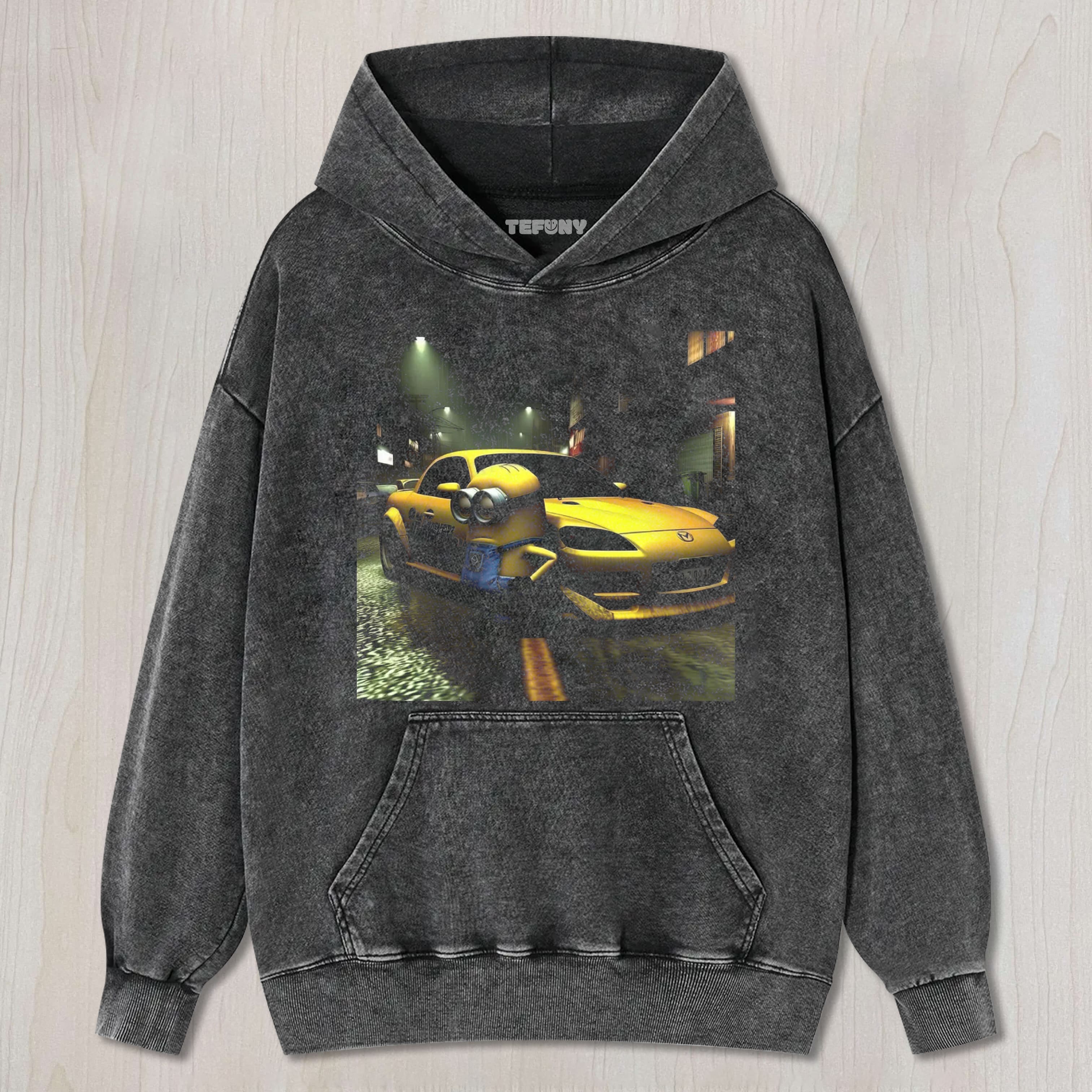 MINION RACING CAR VINTAGE UNISEX TEE, TANK TOP, LAYERED LS, SWEATSHIRT & HOODIE