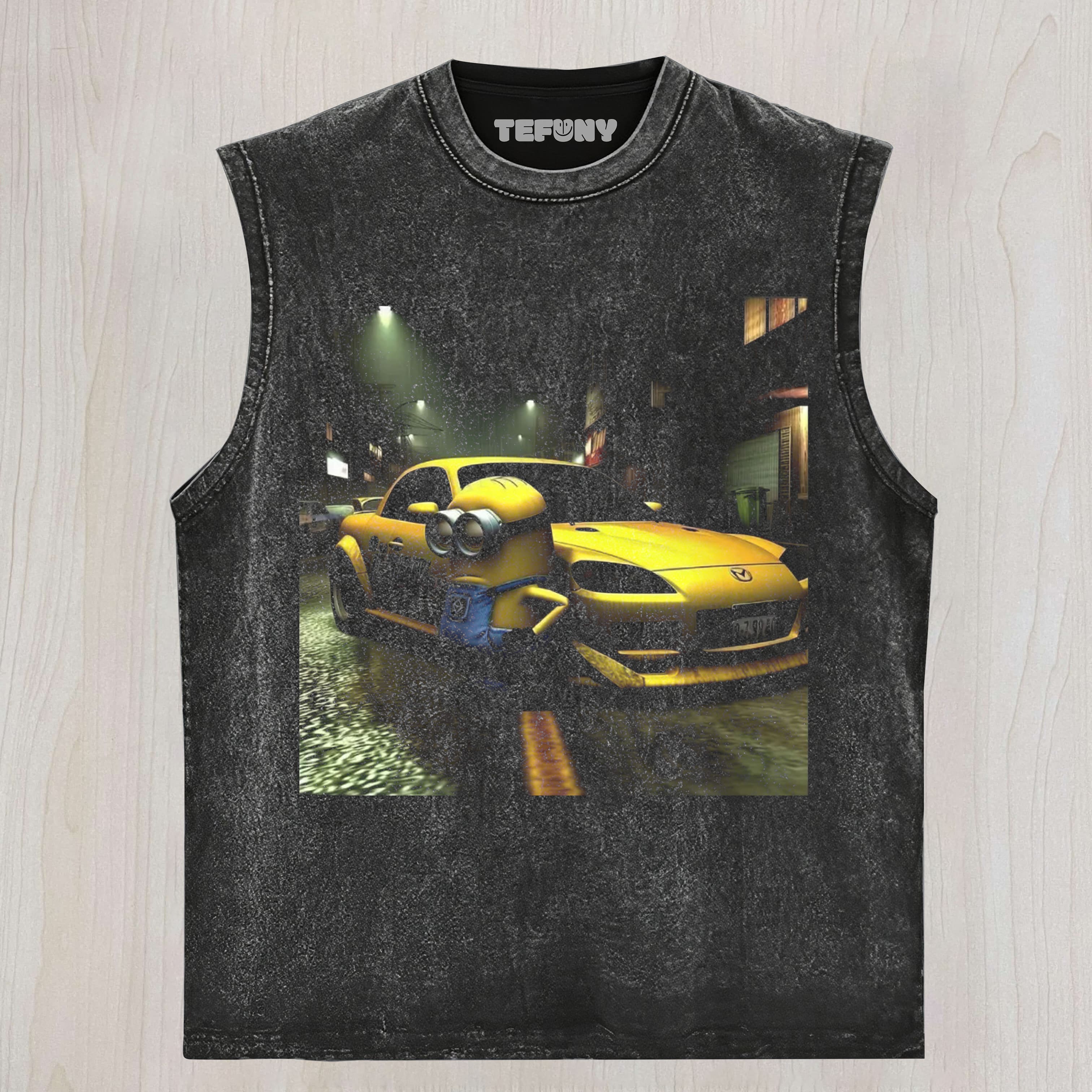 MINION RACING CAR VINTAGE UNISEX TEE, TANK TOP, LAYERED LS, SWEATSHIRT & HOODIE