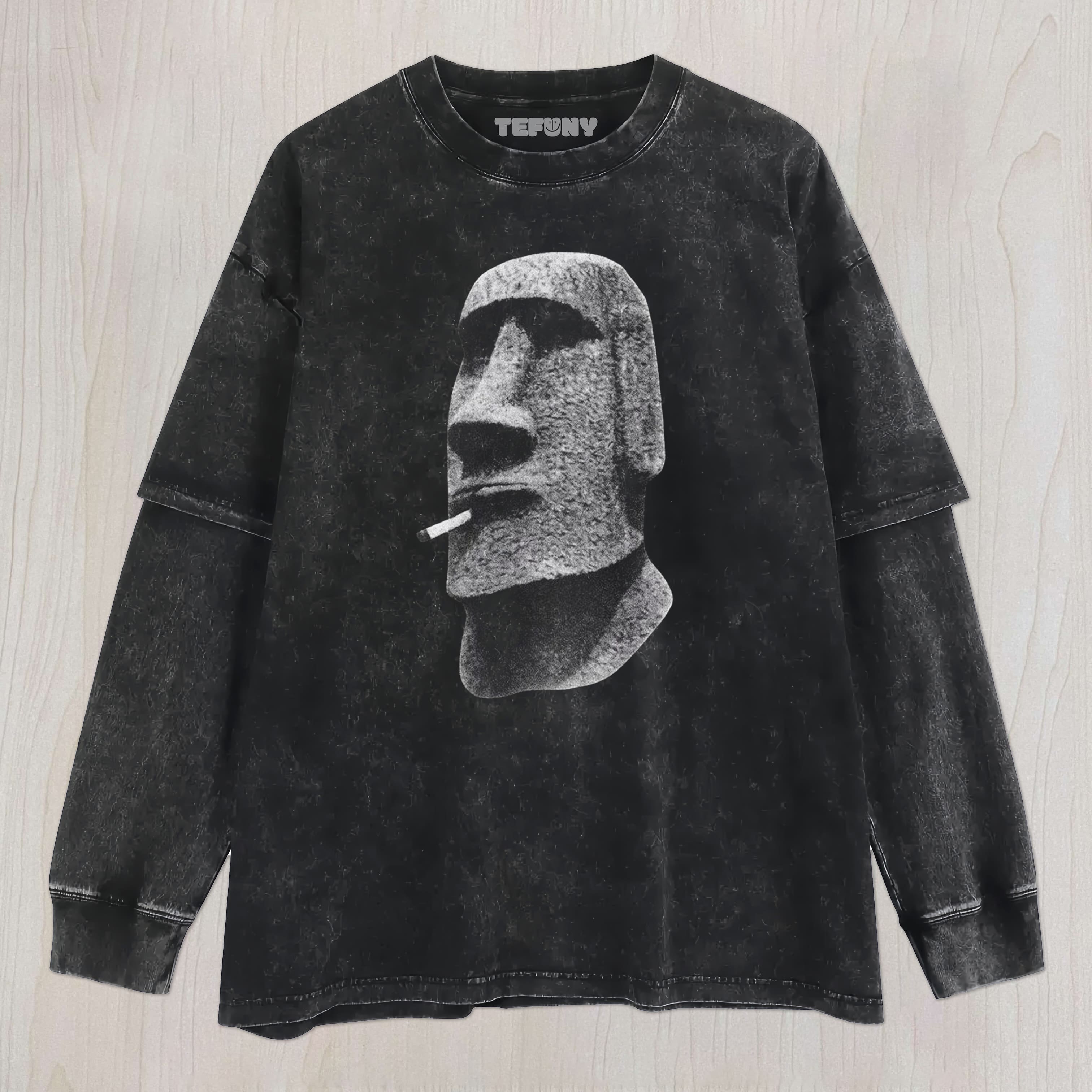 MOAI SMOKING UNISEX TEE, TANK TOP, LAYERED LS, SWEATSHIRT & HOODIE