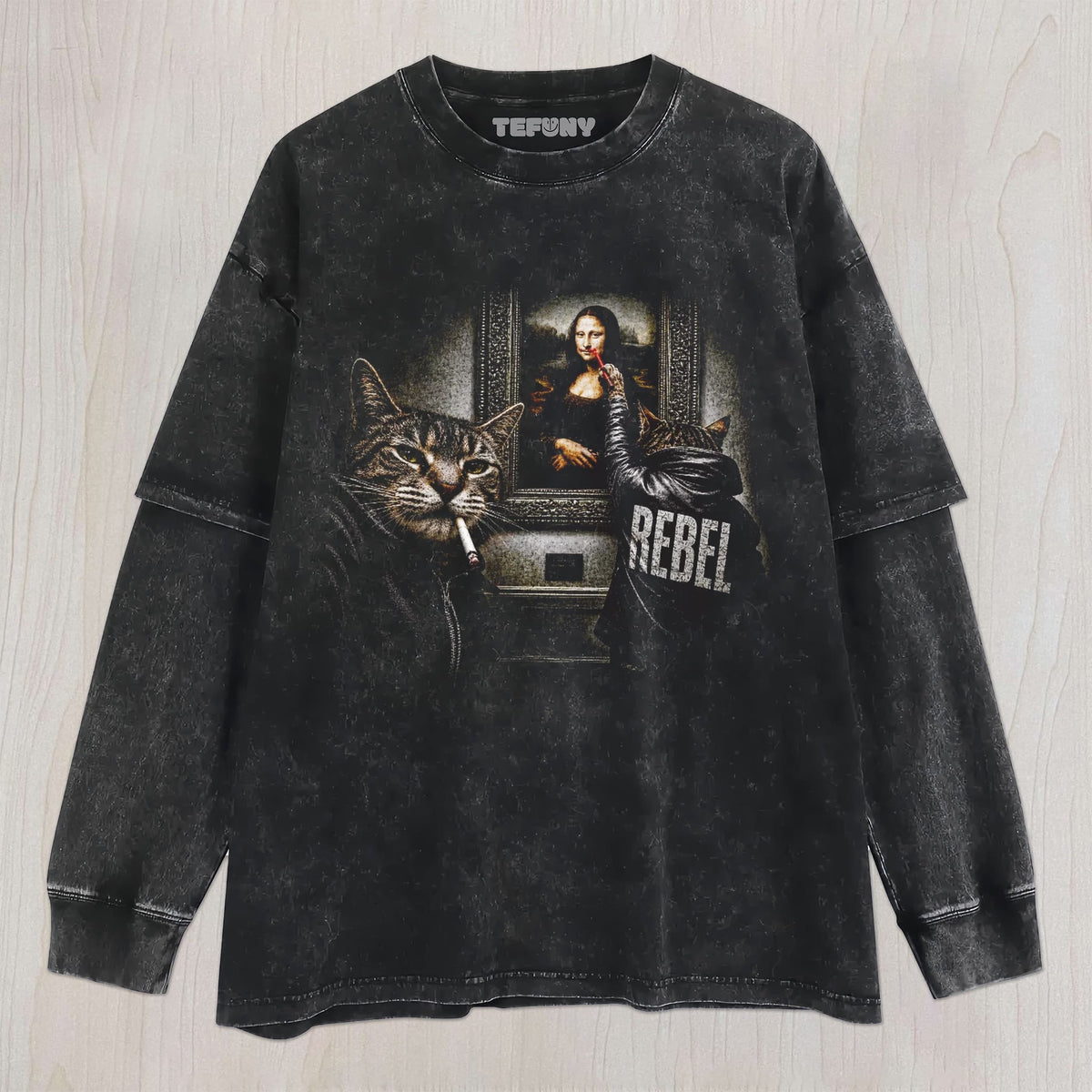 MONA LISA CAT MISCHIEF UNISEX TEE, TANK TOP, LAYERED LS, SWEATSHIRT & HOODIE
