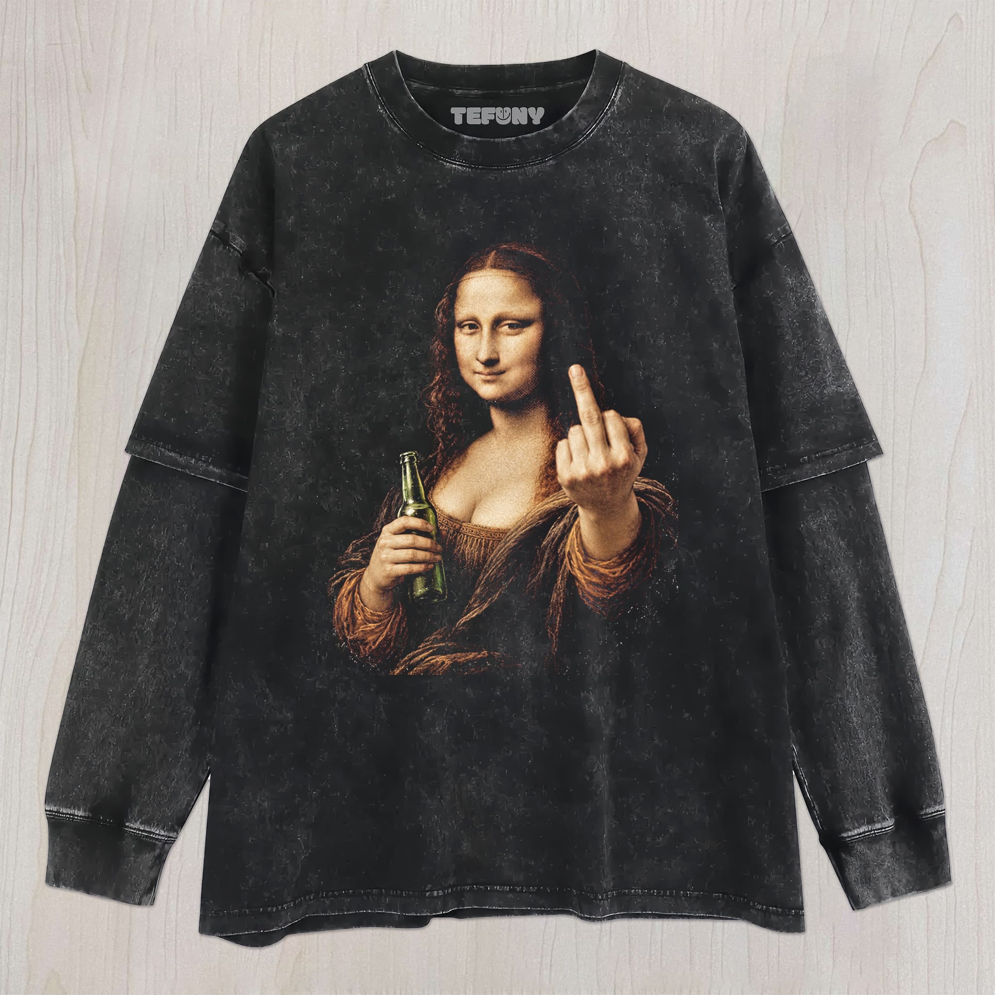 MONA LISA MIDDLE FINGER UNISEX TEE, TANK TOP, LAYERED LS, SWEATSHIRT & HOODIE
