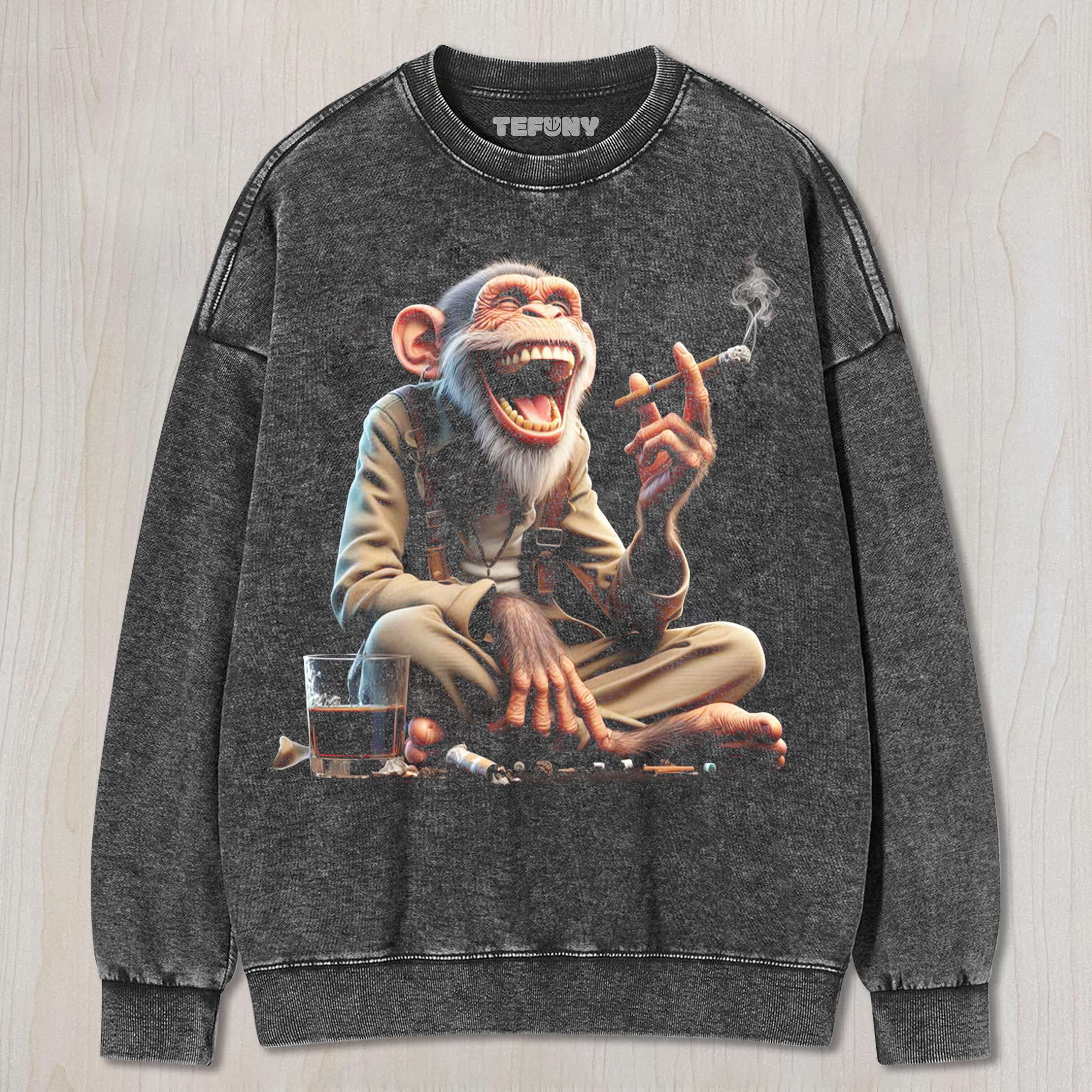 MONKEY SMOKING AND LAUGHING T-SHIRT