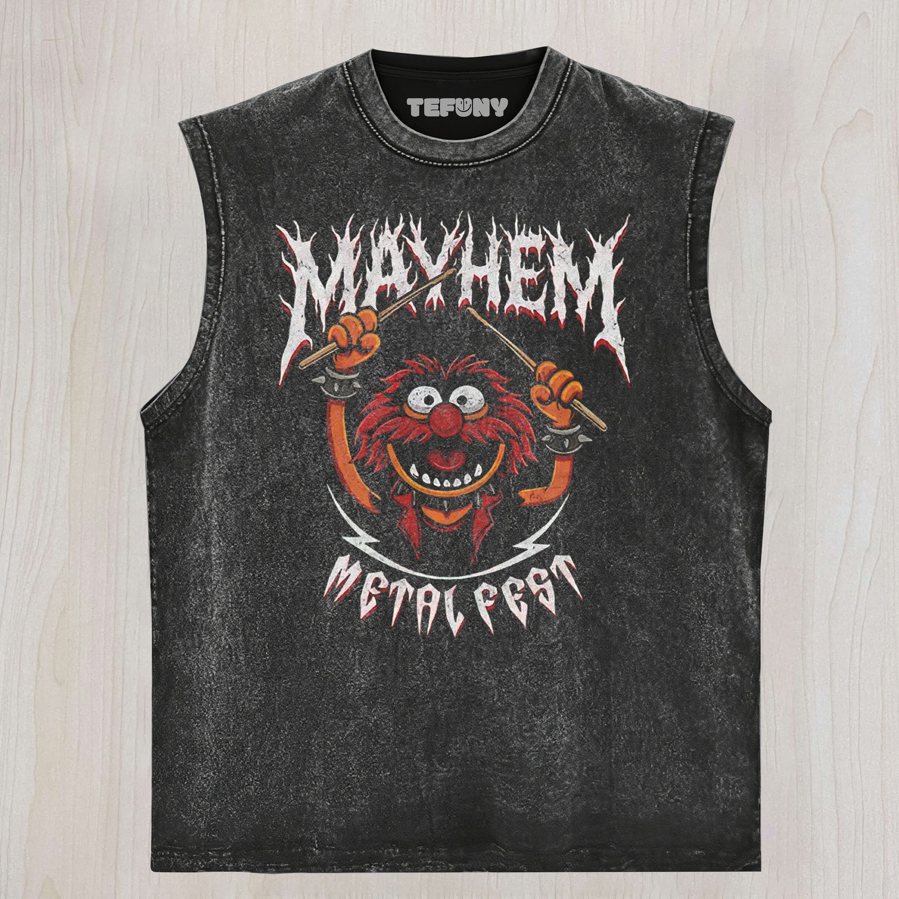 MUPPET ANIMAL METAL FEST GRAPHIC WASHED UNISEX TEE, TANK TOP, LAYERED LS, SWEATSHIRT & HOODIE
