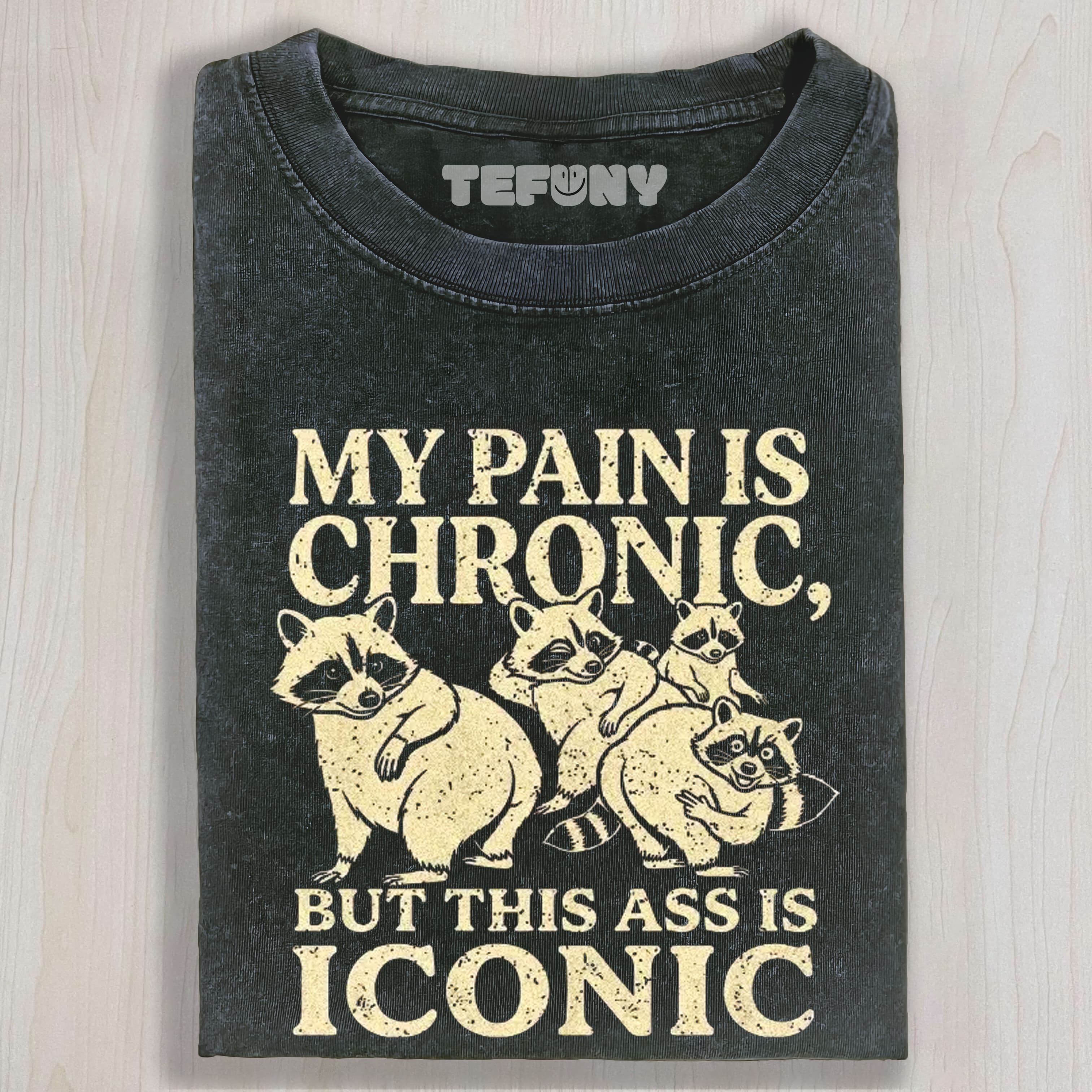MY PAIN IS CHRONIC RACCOON MEME WASHED TEE & SWEAT & HOOD-