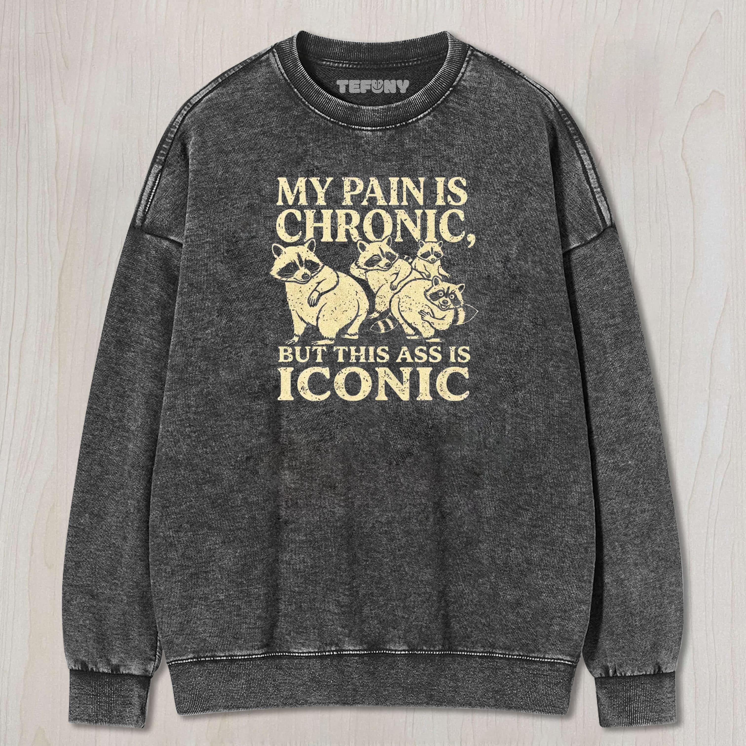 MY PAIN IS CHRONIC RACCOON MEME WASHED TEE & SWEAT & HOOD-