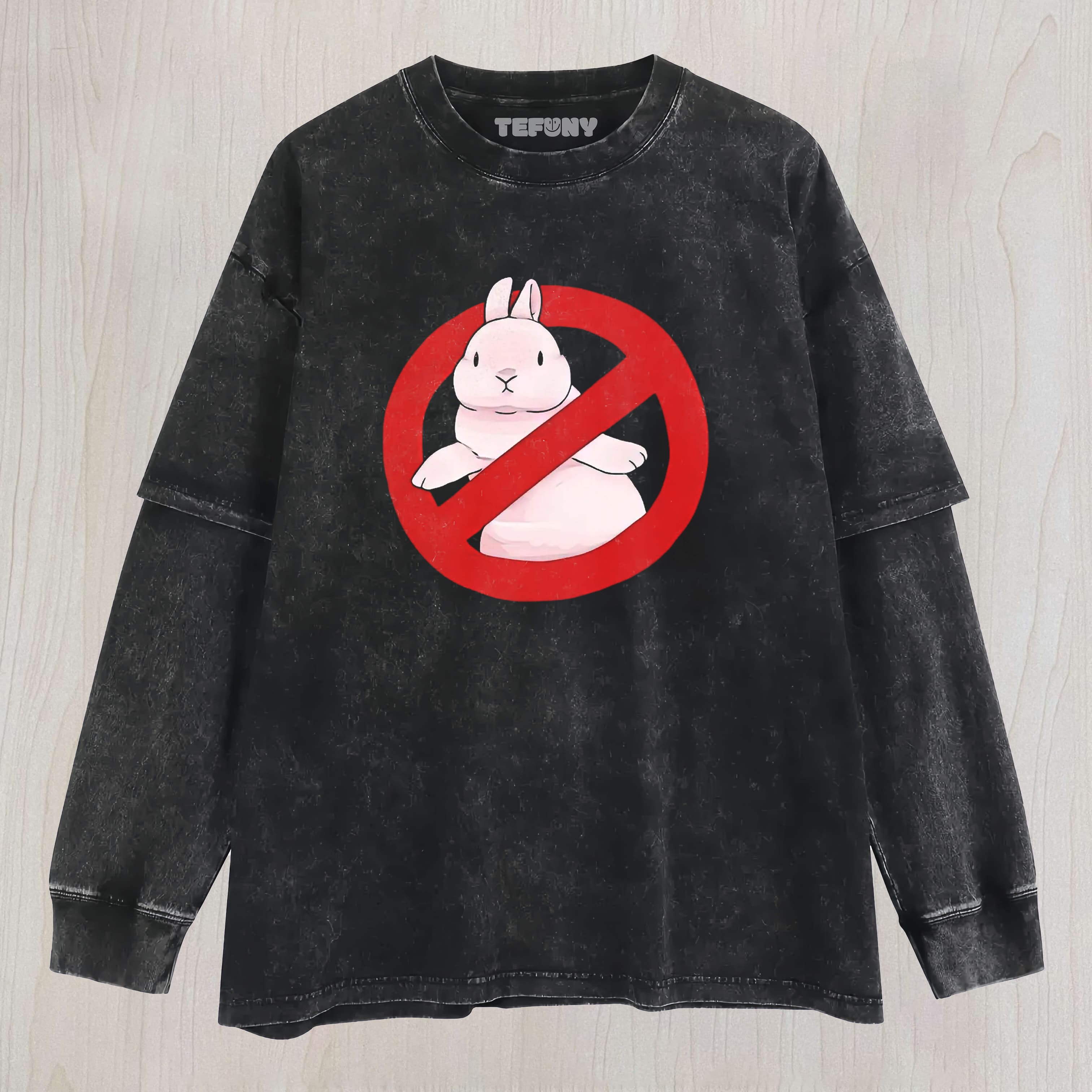 NO BUNNY PROHIBITION RABBIT VINTAGE WASHED LAYERED LONG SLEEVE