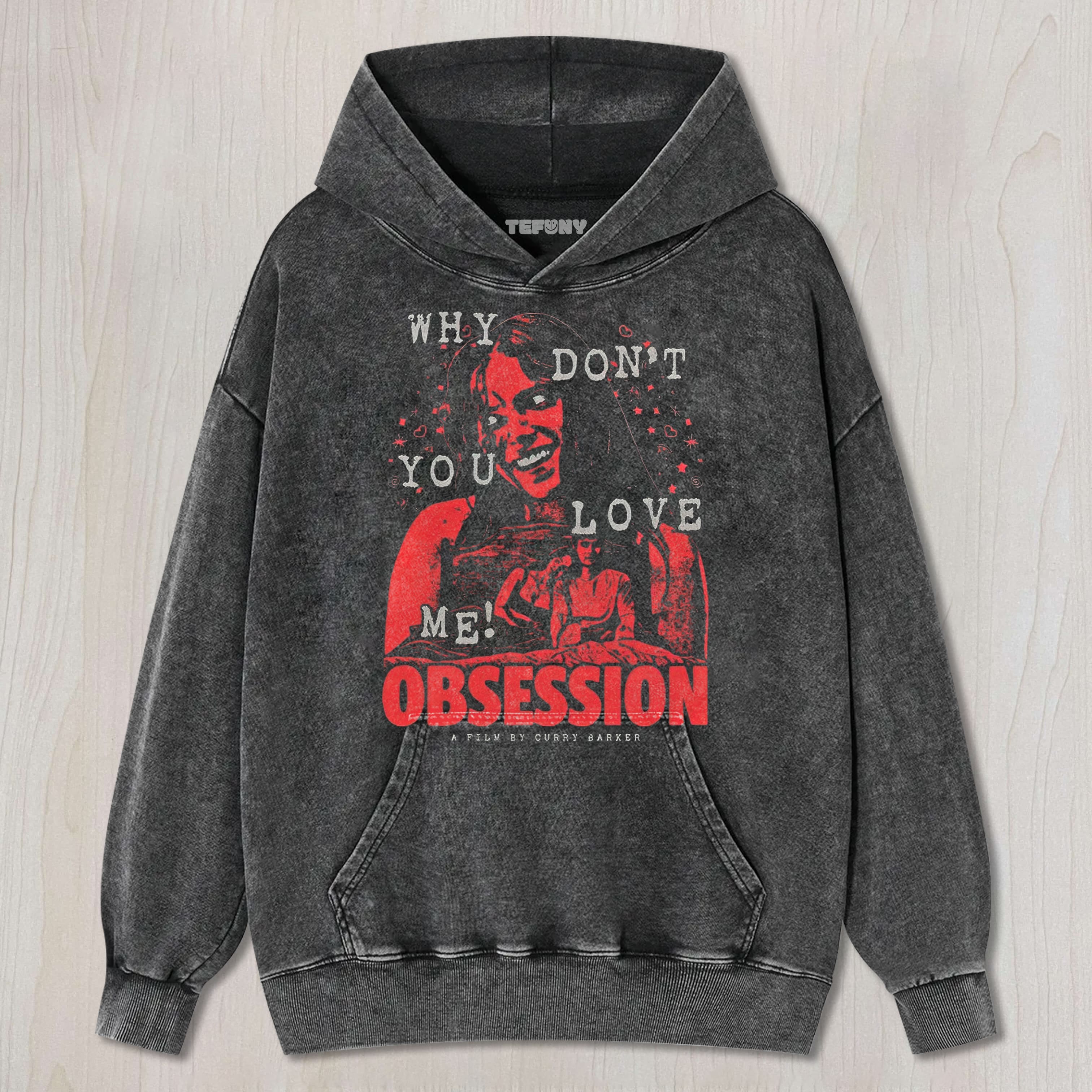 OBSESSION HORROR GIRL GRAPHIC VINTAGE WASHED UNISEX TEE, TANK TOP, LAYERED LS, SWEATSHIRT & HOODIE