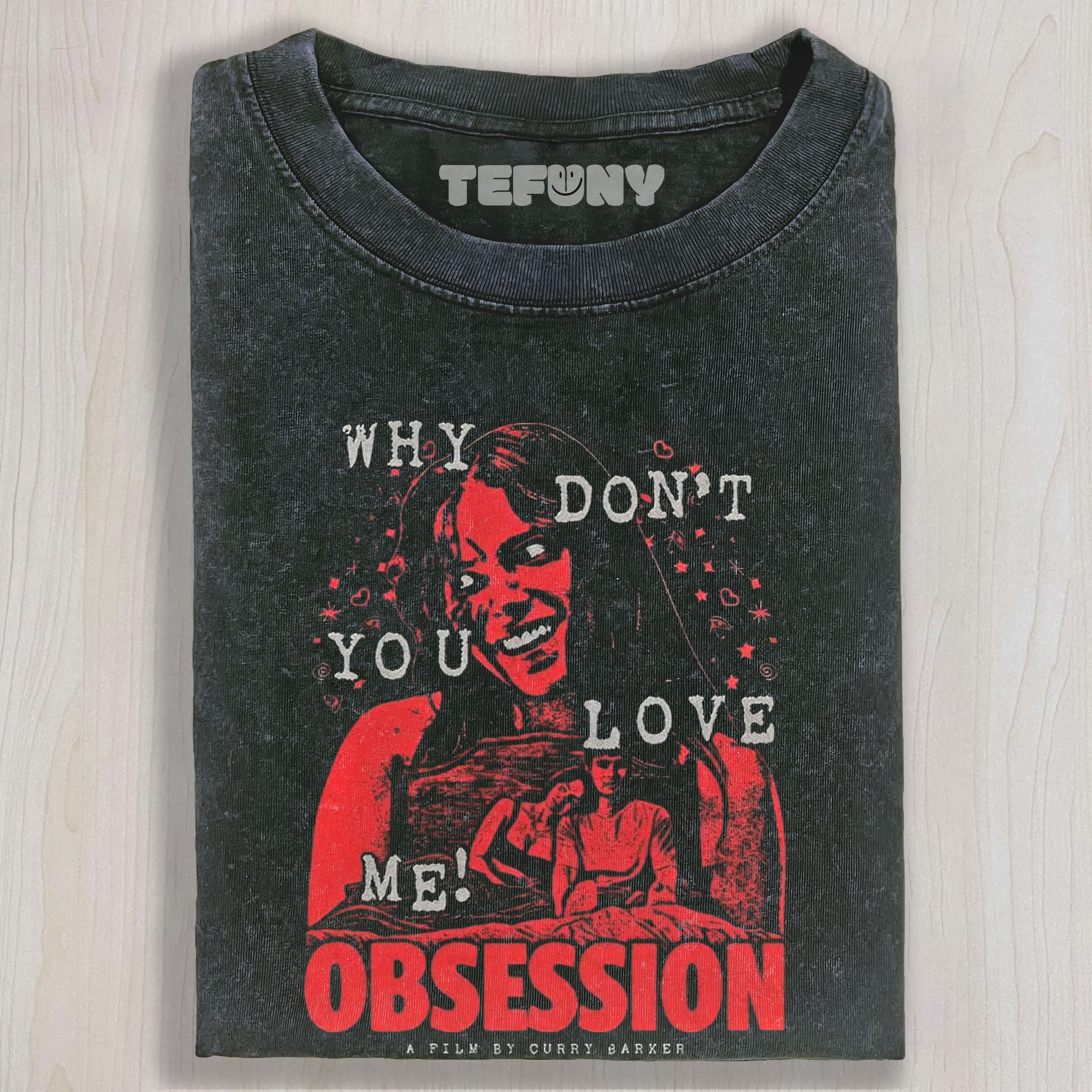 OBSESSION HORROR GIRL GRAPHIC VINTAGE WASHED UNISEX TEE, TANK TOP, LAYERED LS, SWEATSHIRT & HOODIE