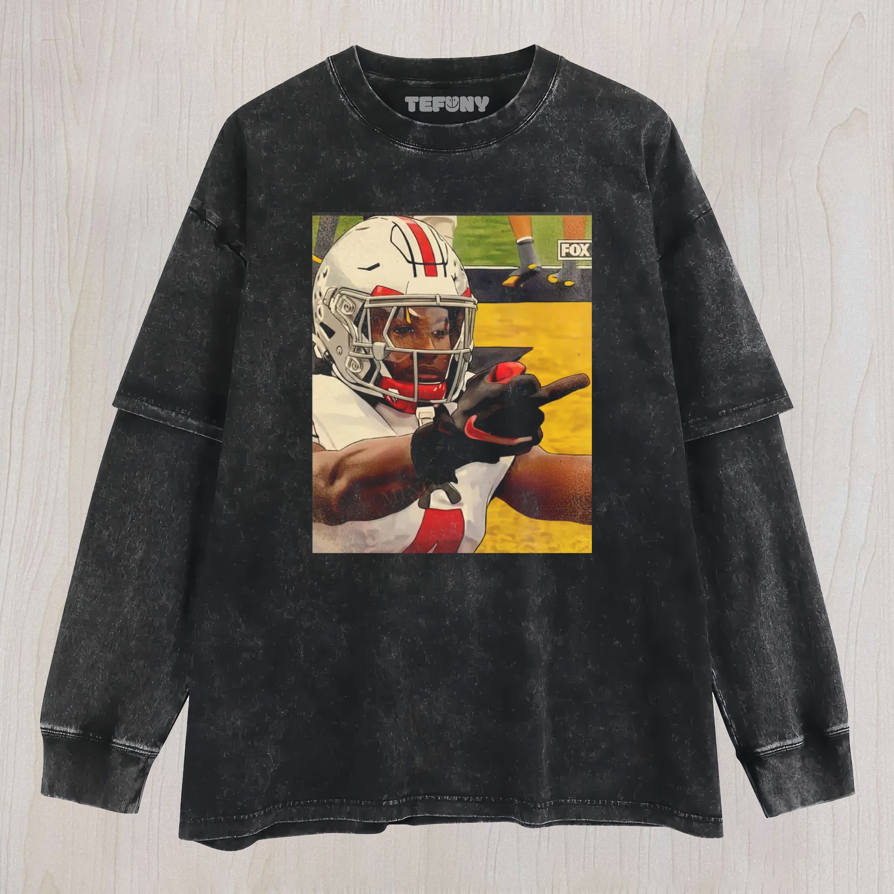 OHIO STATE FOOTBALL PLAYER WATERCOLOR ART UNISEX TEE, TANK TOP, LAYERED LS, SWEATSHIRT & HOODIE