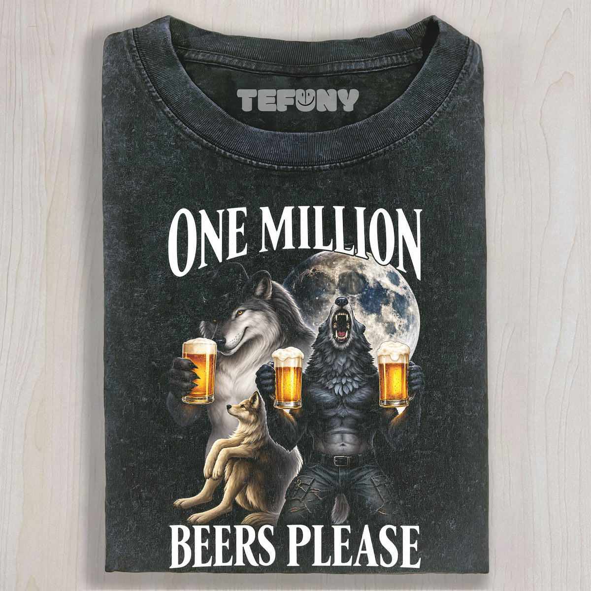 ONE MILLION BEERS WOLF MEME T-SHIRT UNISEX TEE, TANK TOP, LAYERED LS, SWEATSHIRT & HOODIE