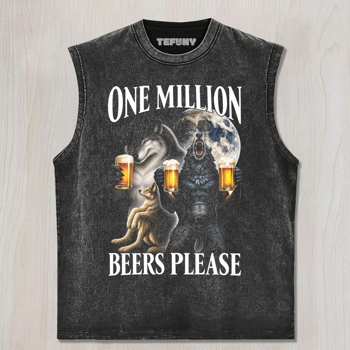 ONE MILLION BEERS WOLF MEME T-SHIRT UNISEX TEE, TANK TOP, LAYERED LS, SWEATSHIRT & HOODIE