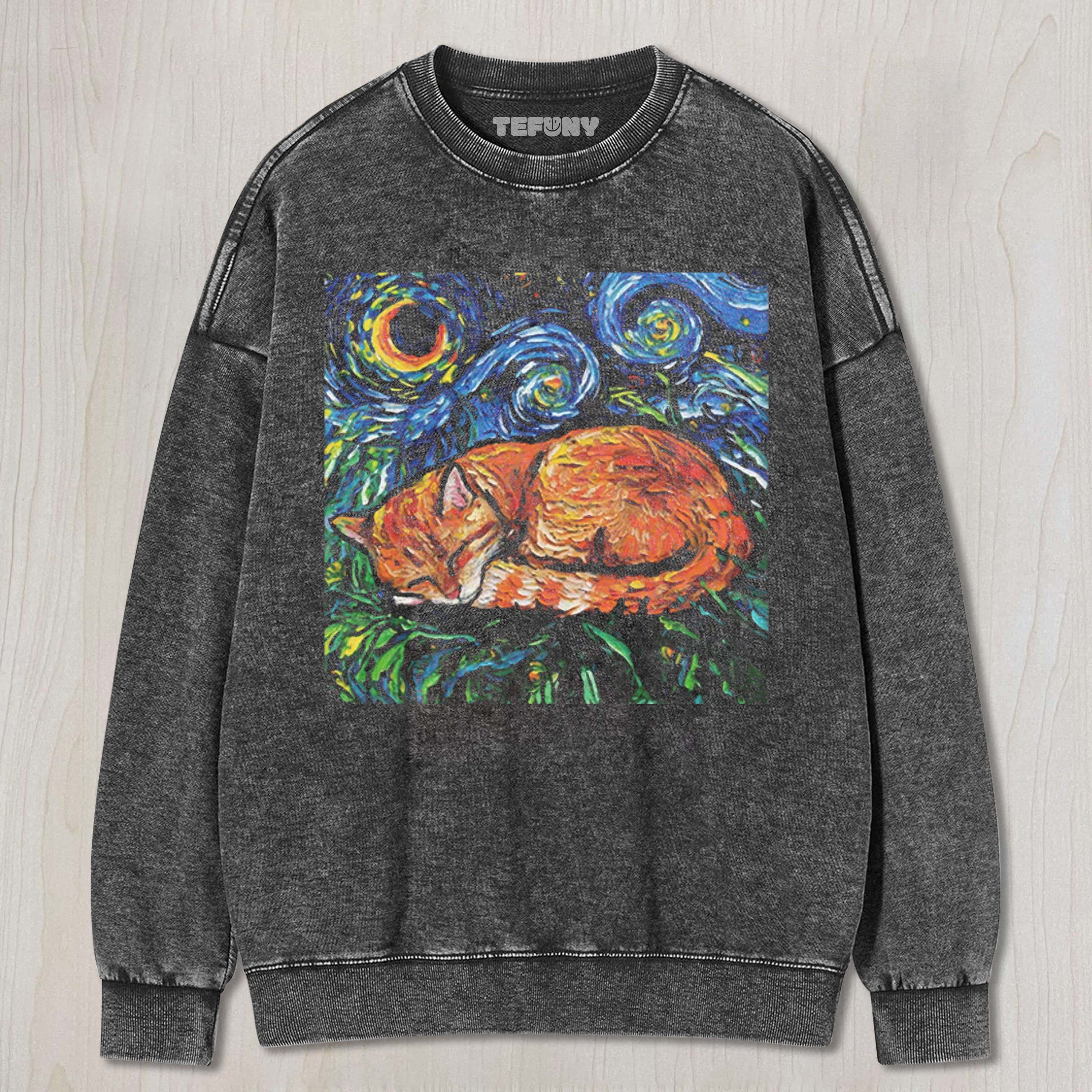 ORANGE TABBY NIGHT FULL UNISEX TEE, TANK TOP, LAYERED LS, SWEATSHIRT & HOODIE