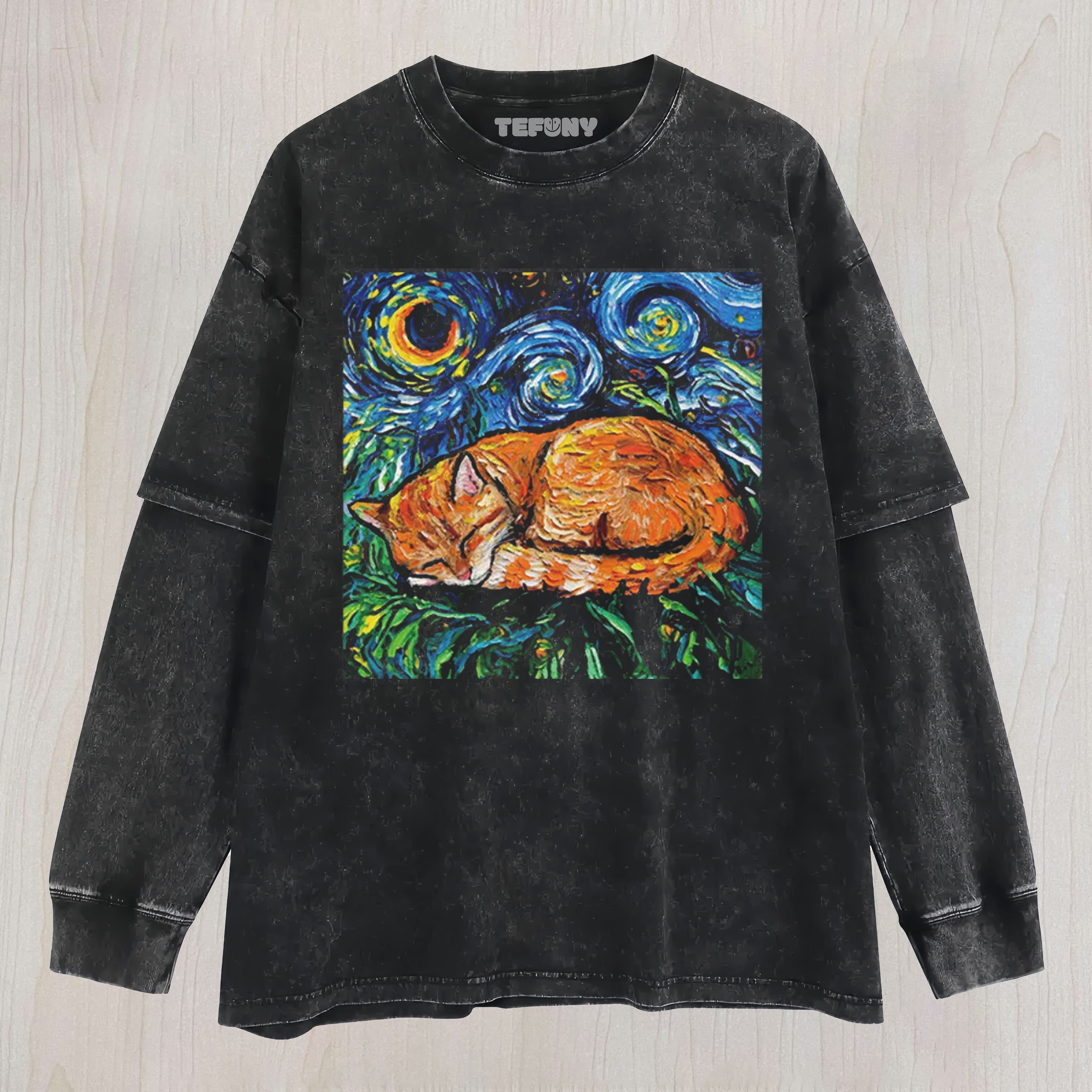 ORANGE TABBY NIGHT FULL UNISEX TEE, TANK TOP, LAYERED LS, SWEATSHIRT & HOODIE