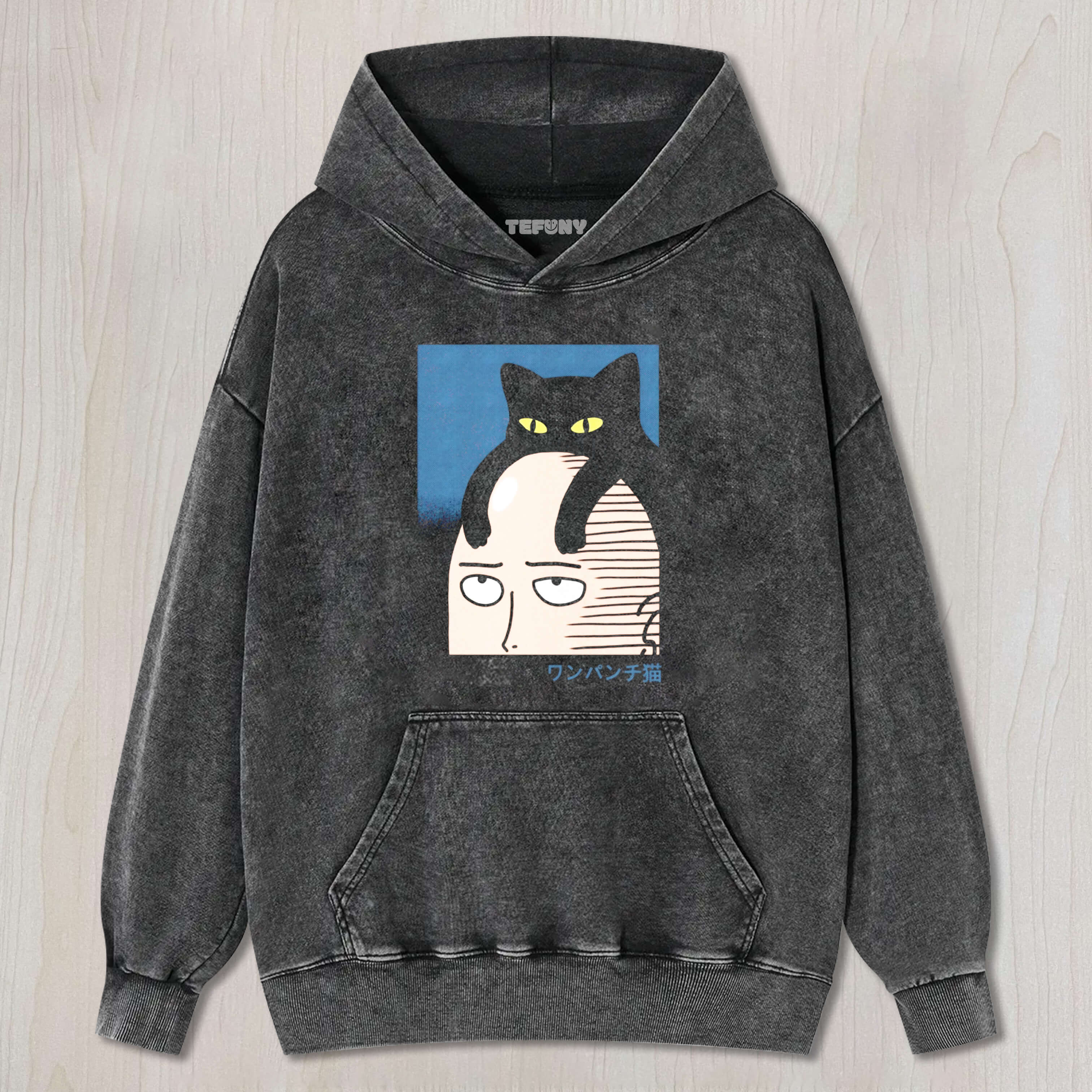 ONE PUNCH MANOPM CAT VINTAGE WASH JAPANESE DESIGN TEE & SWEAT & HOOD