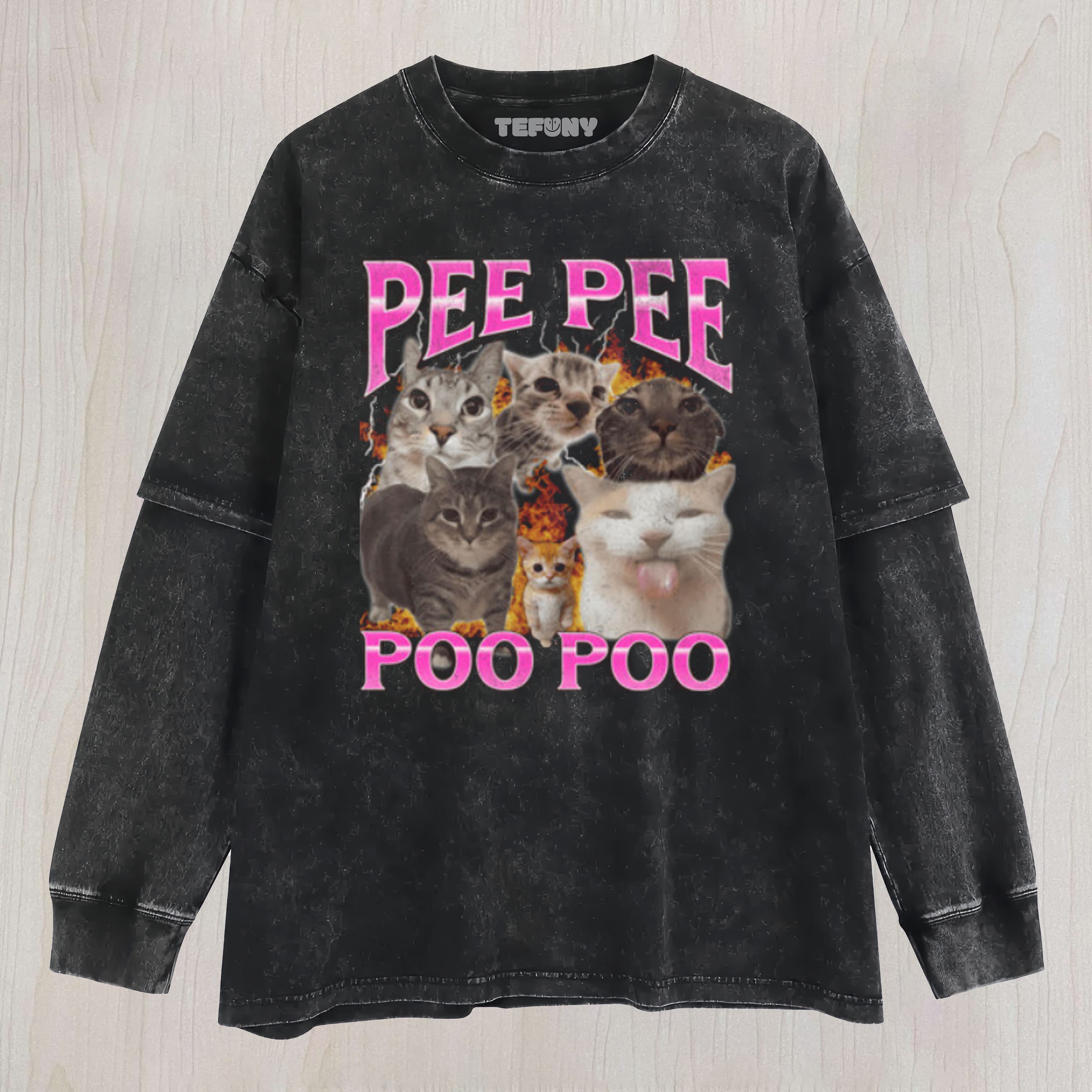 PEE PEE POO POO CAT BOOTLEG LAYERED LONG SLEEVE