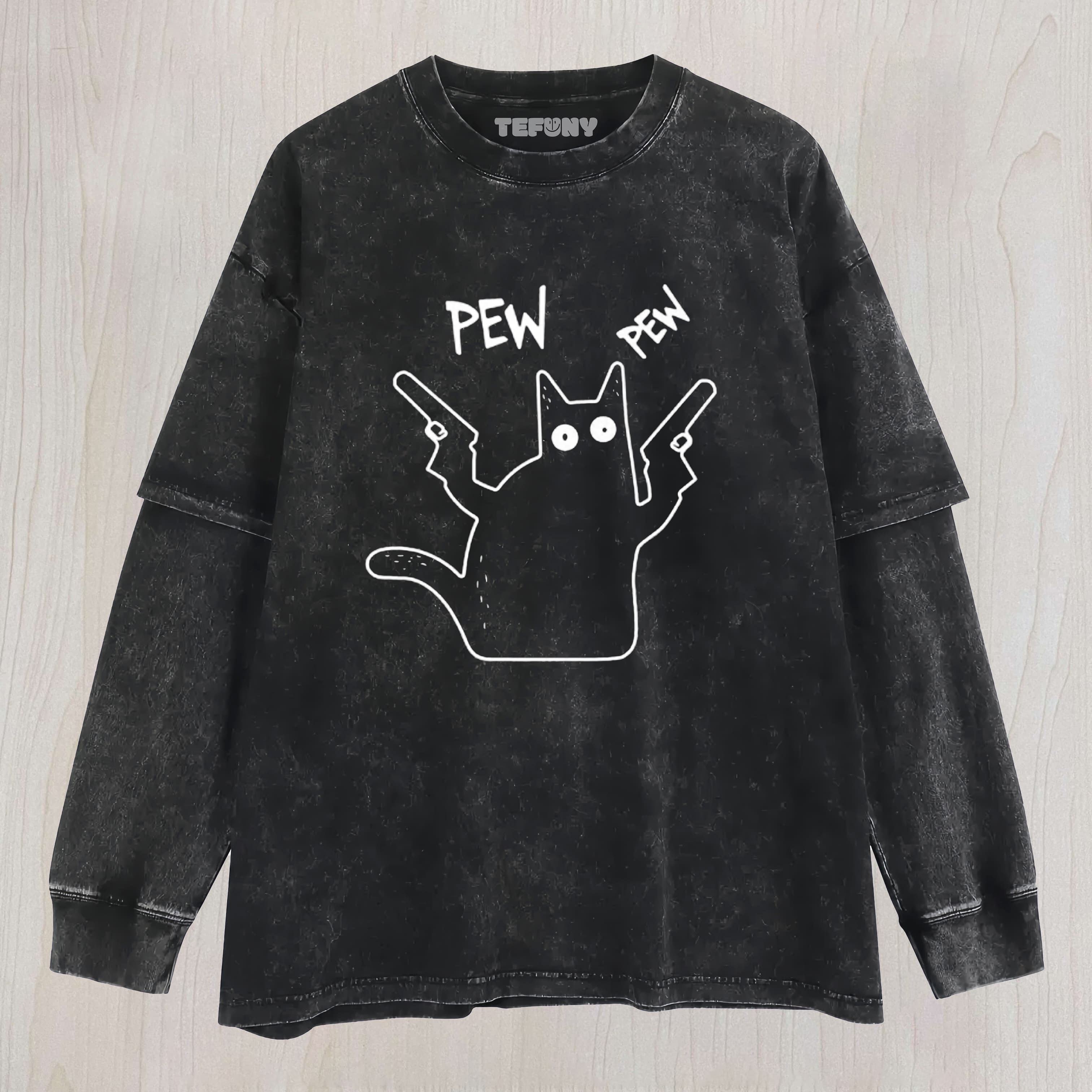PEW PEW CAT MEME LAYERED LONG SLEEVE
