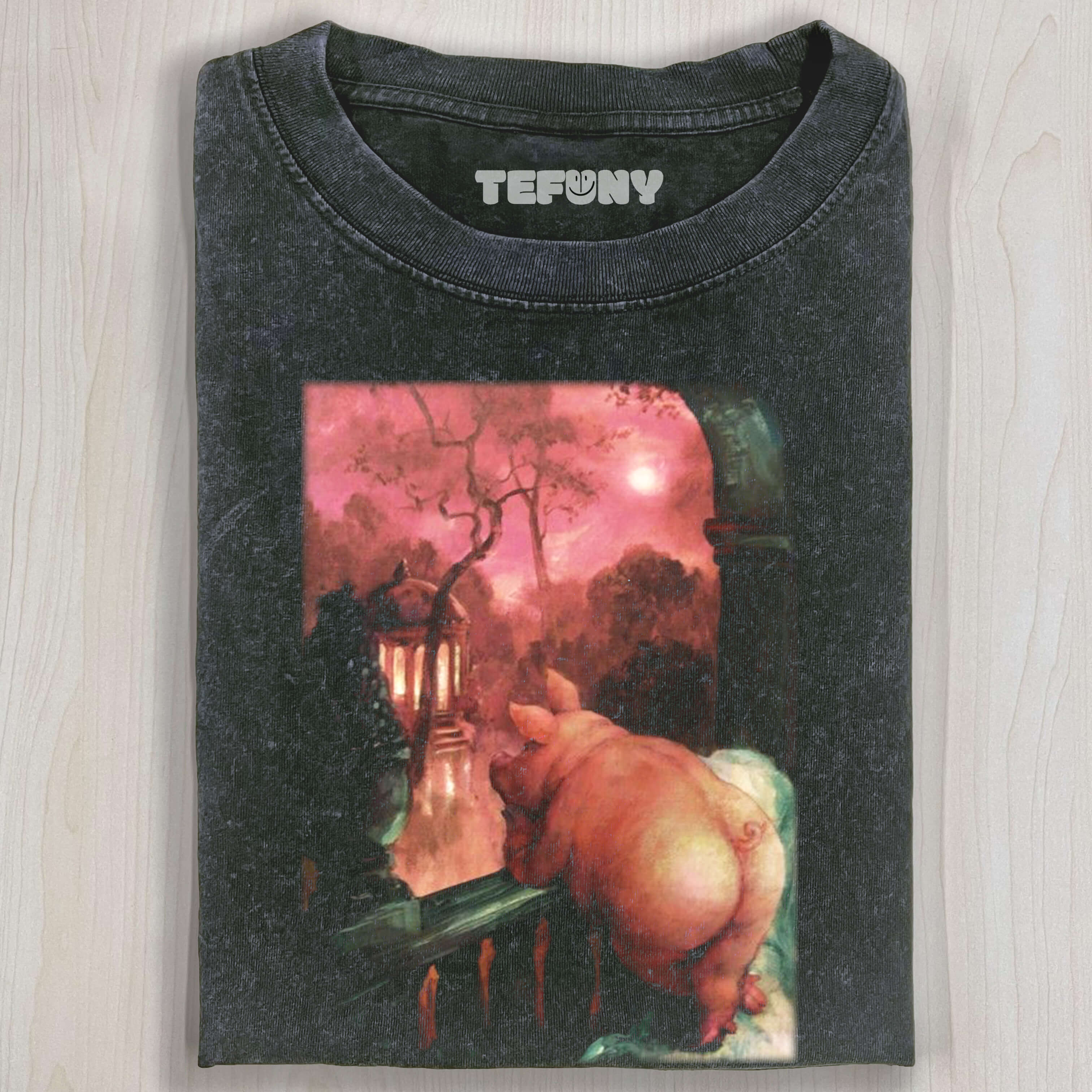 PINK PIG LOOKING AT THE SCENERY