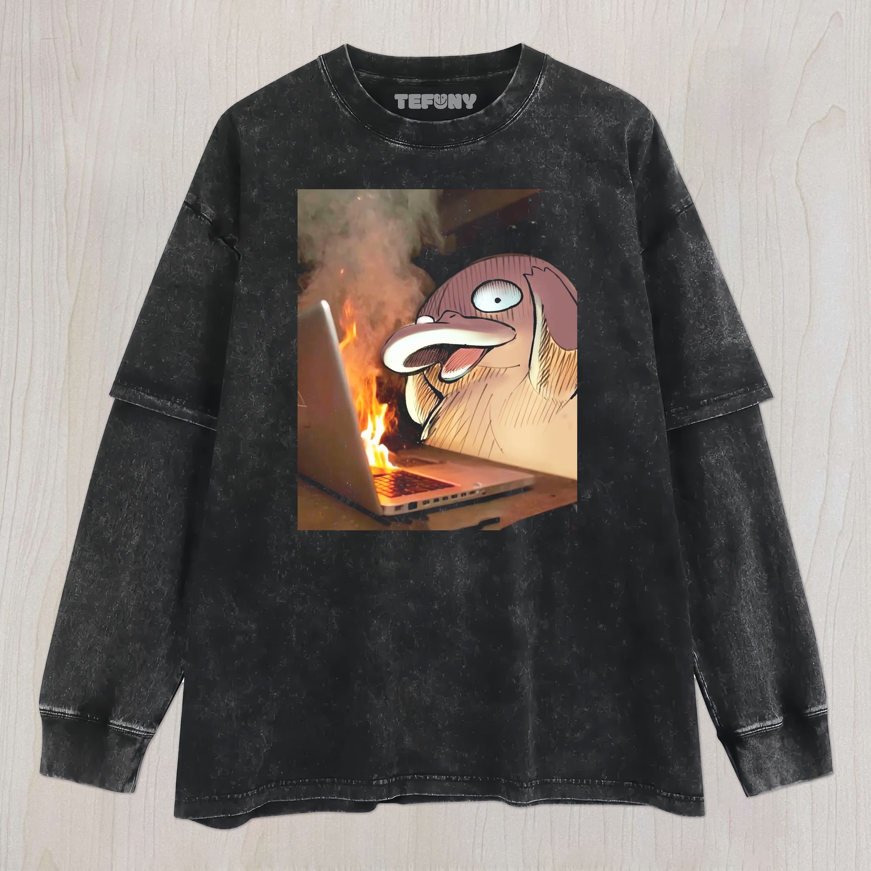 PSYDUCK USING A LAPTOP UNISEX TEE, TANK TOP, LAYERED LS, SWEATSHIRT & HOODIE