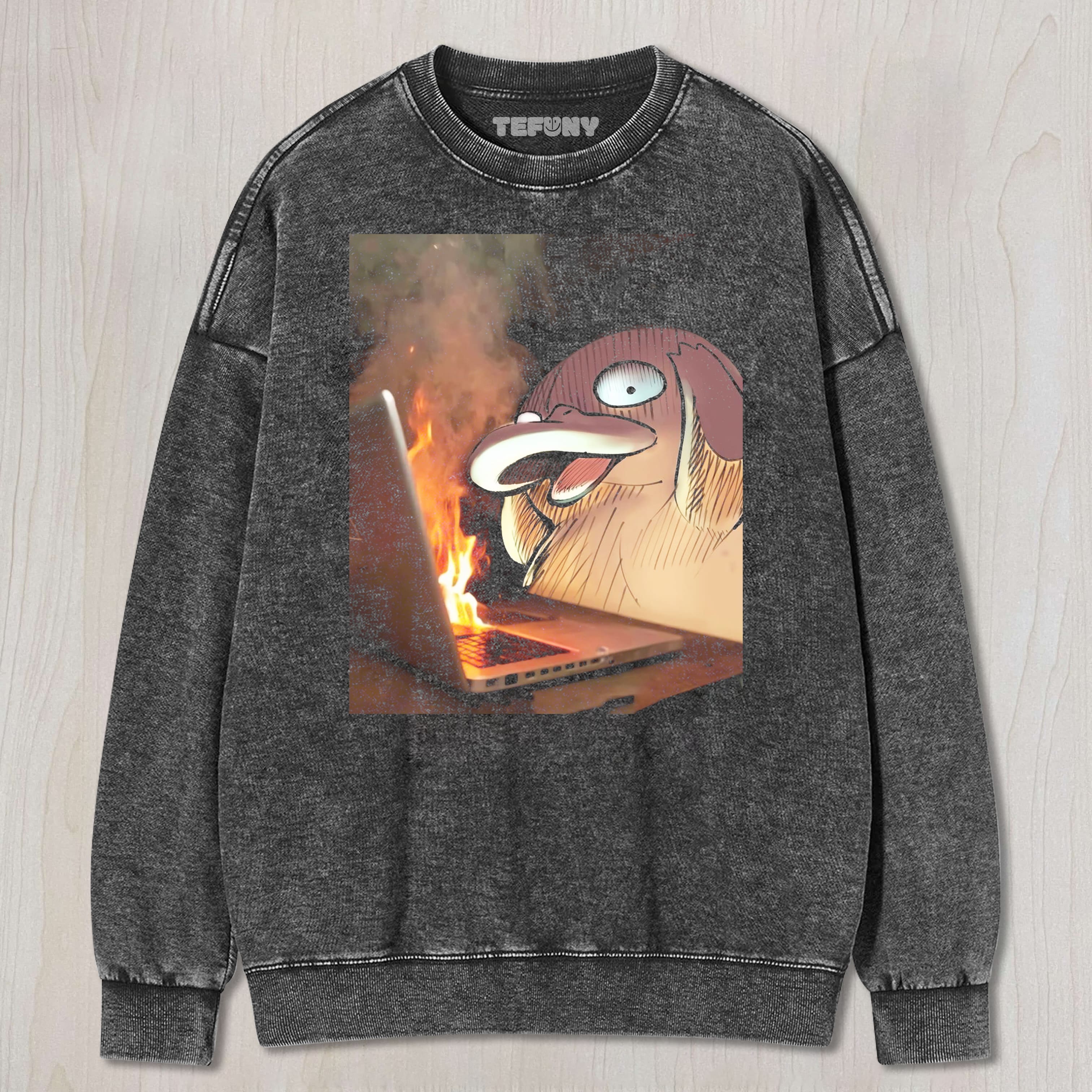 PSYDUCK USING A LAPTOP UNISEX TEE, TANK TOP, LAYERED LS, SWEATSHIRT & HOODIE