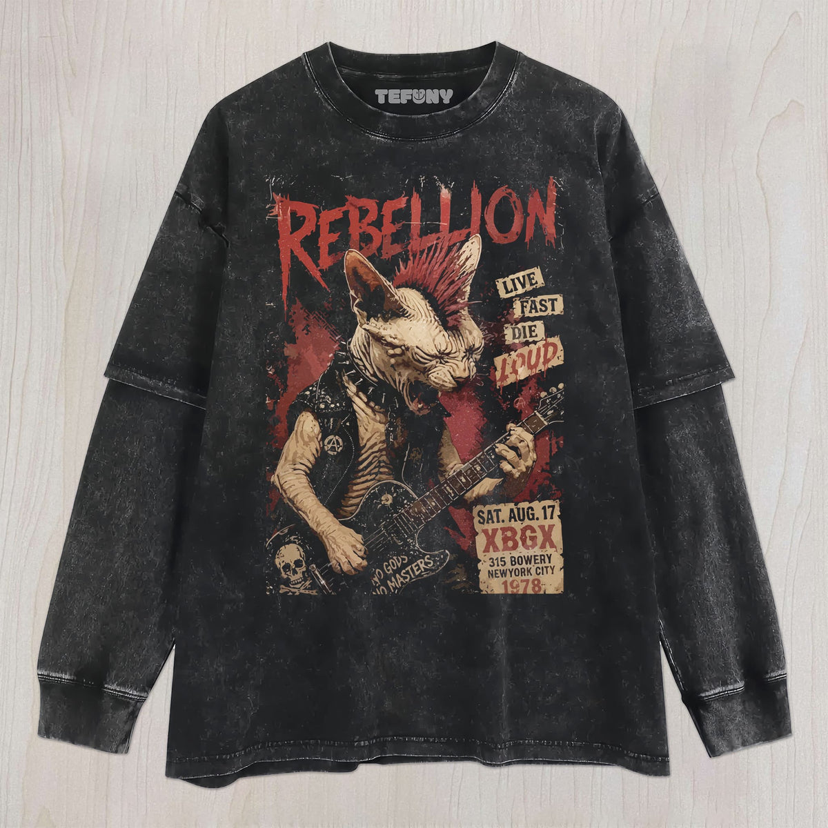 PUNK ROCK REBELLION SPHYNX CAT UNISEX TEE, TANK TOP, LAYERED LS, SWEATSHIRT & HOODIE