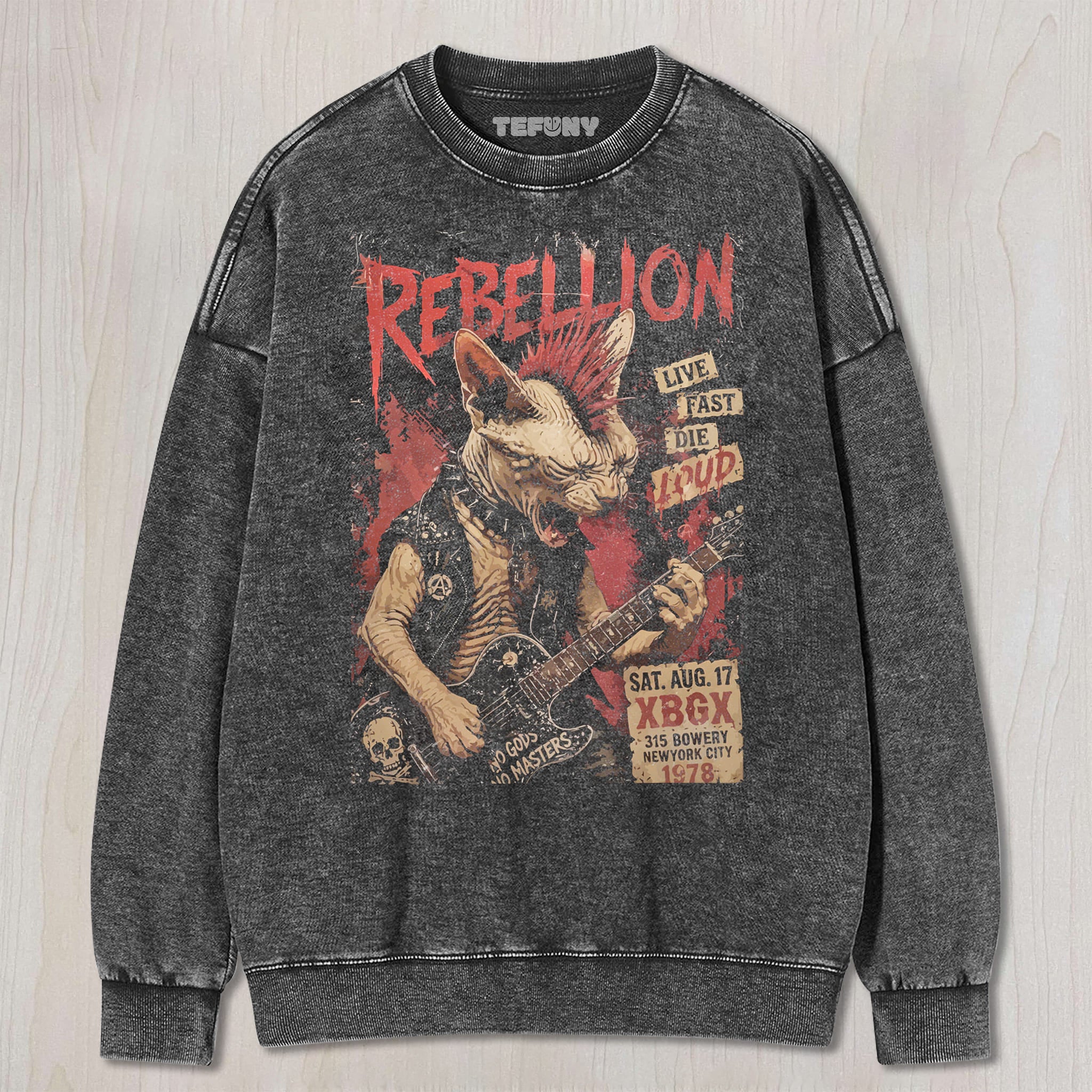 PUNK ROCK REBELLION SPHYNX CAT UNISEX TEE, TANK TOP, LAYERED LS, SWEATSHIRT & HOODIE
