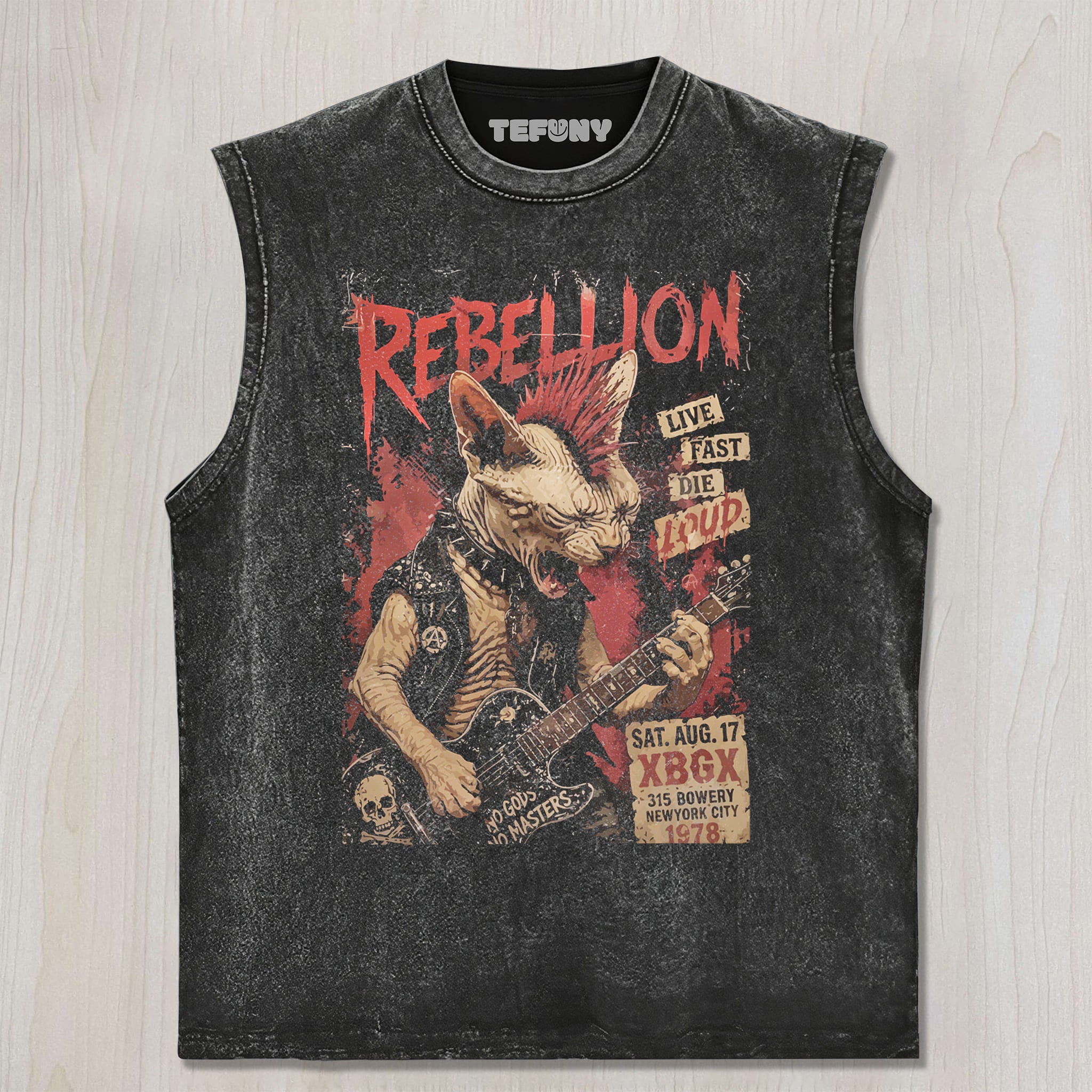 PUNK ROCK REBELLION SPHYNX CAT UNISEX TEE, TANK TOP, LAYERED LS, SWEATSHIRT & HOODIE