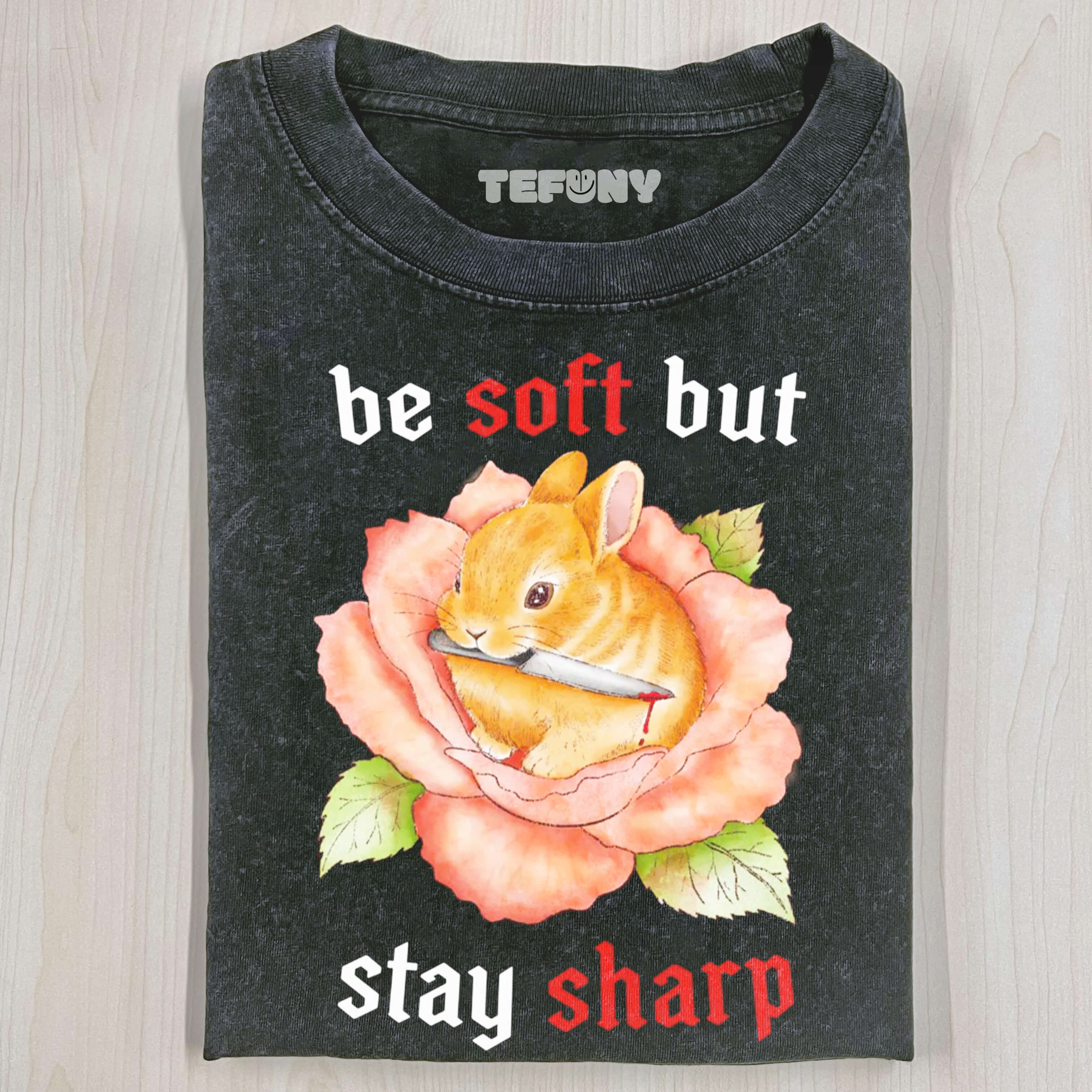 RABBIT BITES KNIFE T-SHIRT