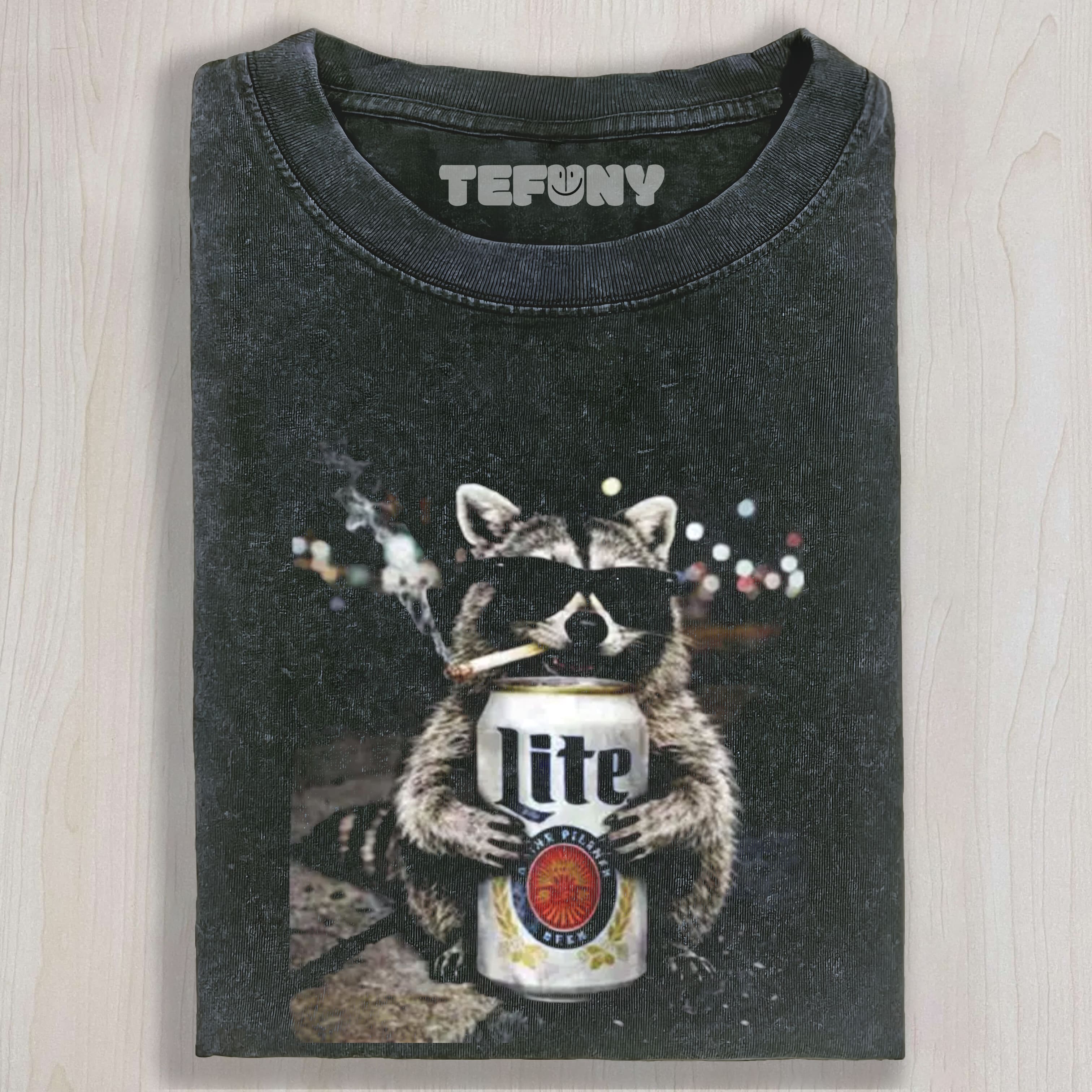 RACCOON DRINKING BEER UNISEX TEE, TANK TOP, LAYERED LS, SWEATSHIRT & HOODIE