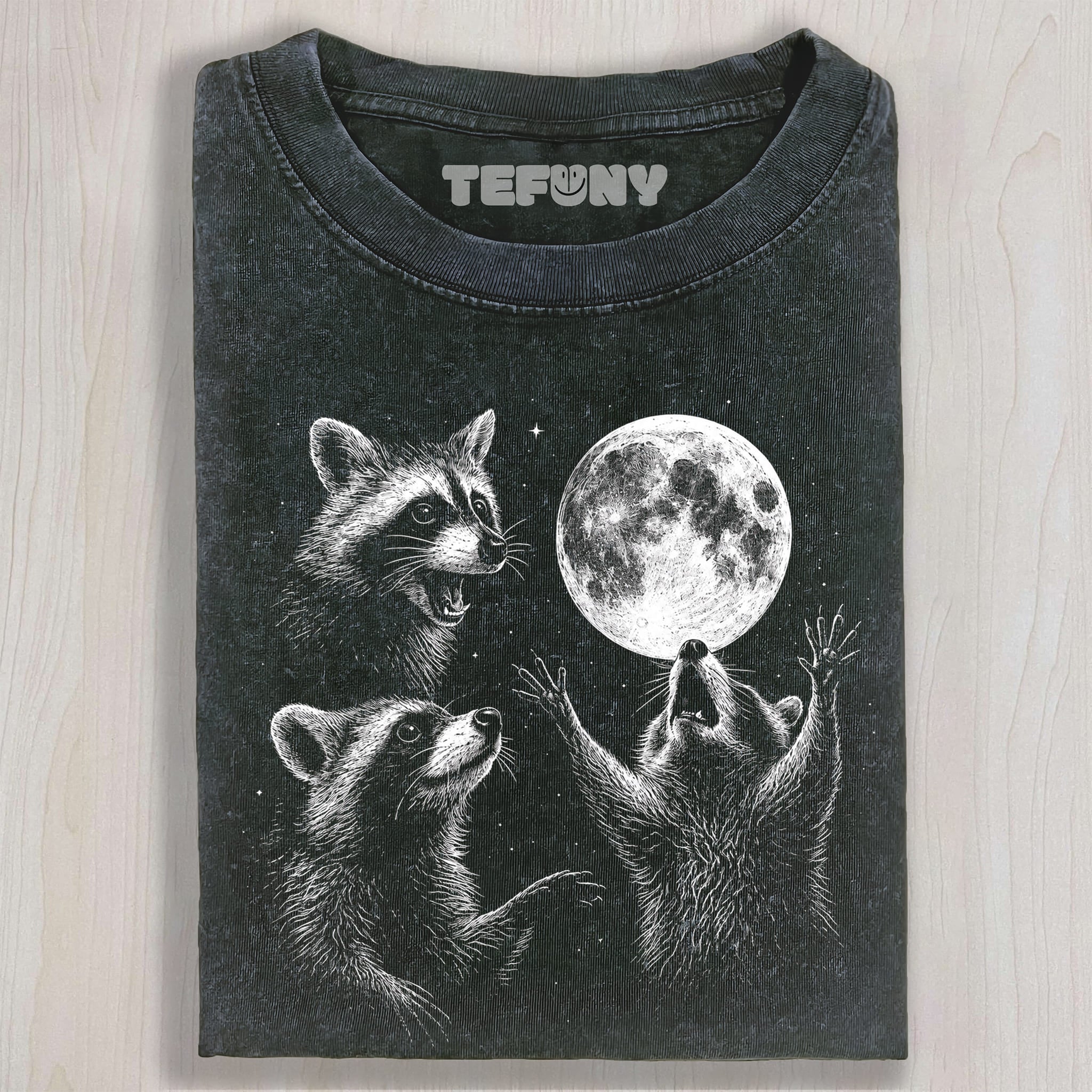 RACCOONS HOWLING TO MOON UNISEX TEE, TANK TOP, LAYERED LS, SWEATSHIRT & HOODIE