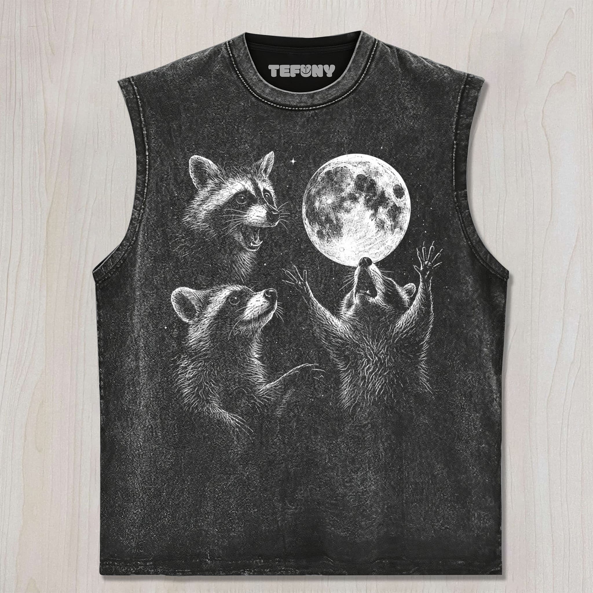RACCOONS HOWLING TO MOON UNISEX TEE, TANK TOP, LAYERED LS, SWEATSHIRT & HOODIE