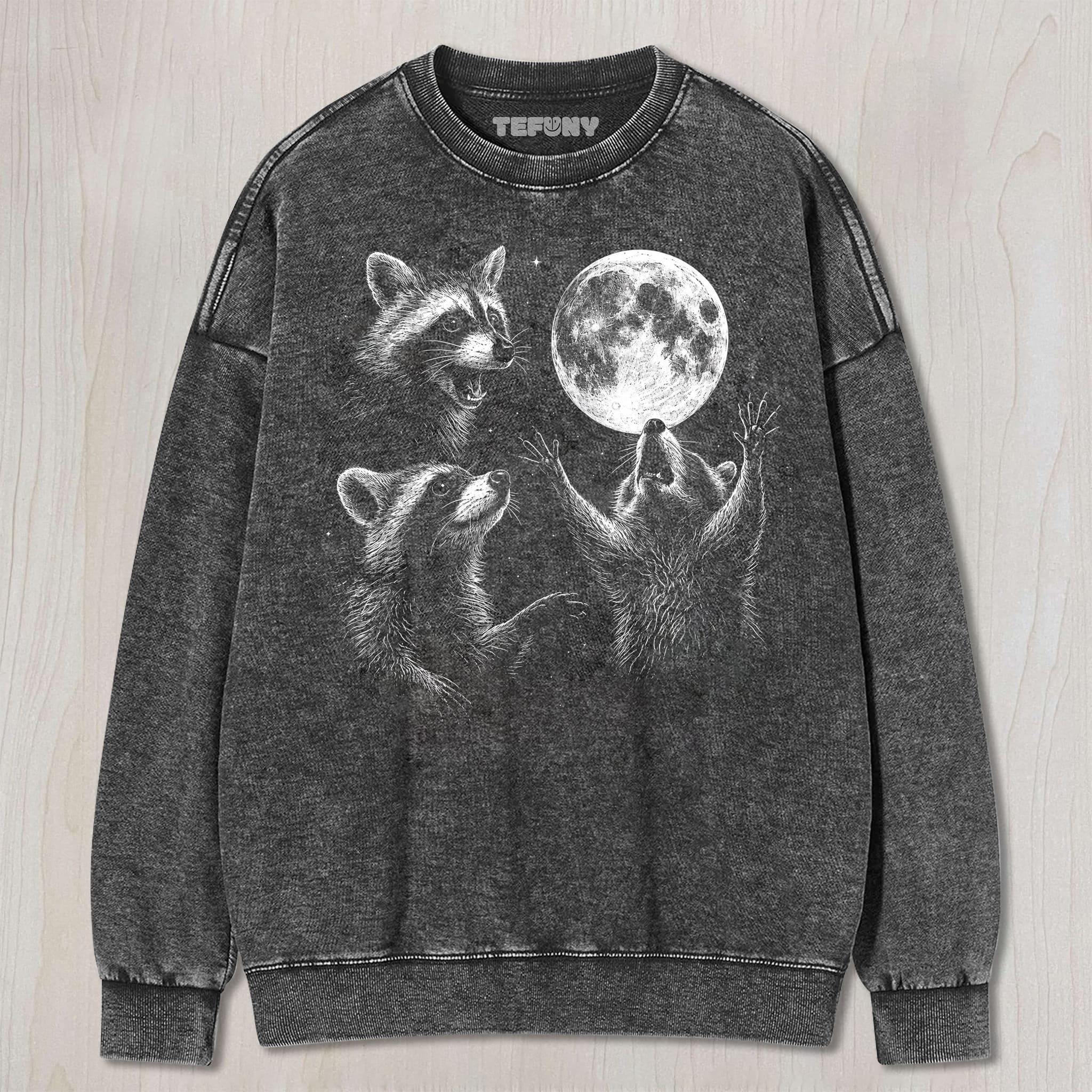 RACCOONS HOWLING TO MOON UNISEX TEE, TANK TOP, LAYERED LS, SWEATSHIRT & HOODIE