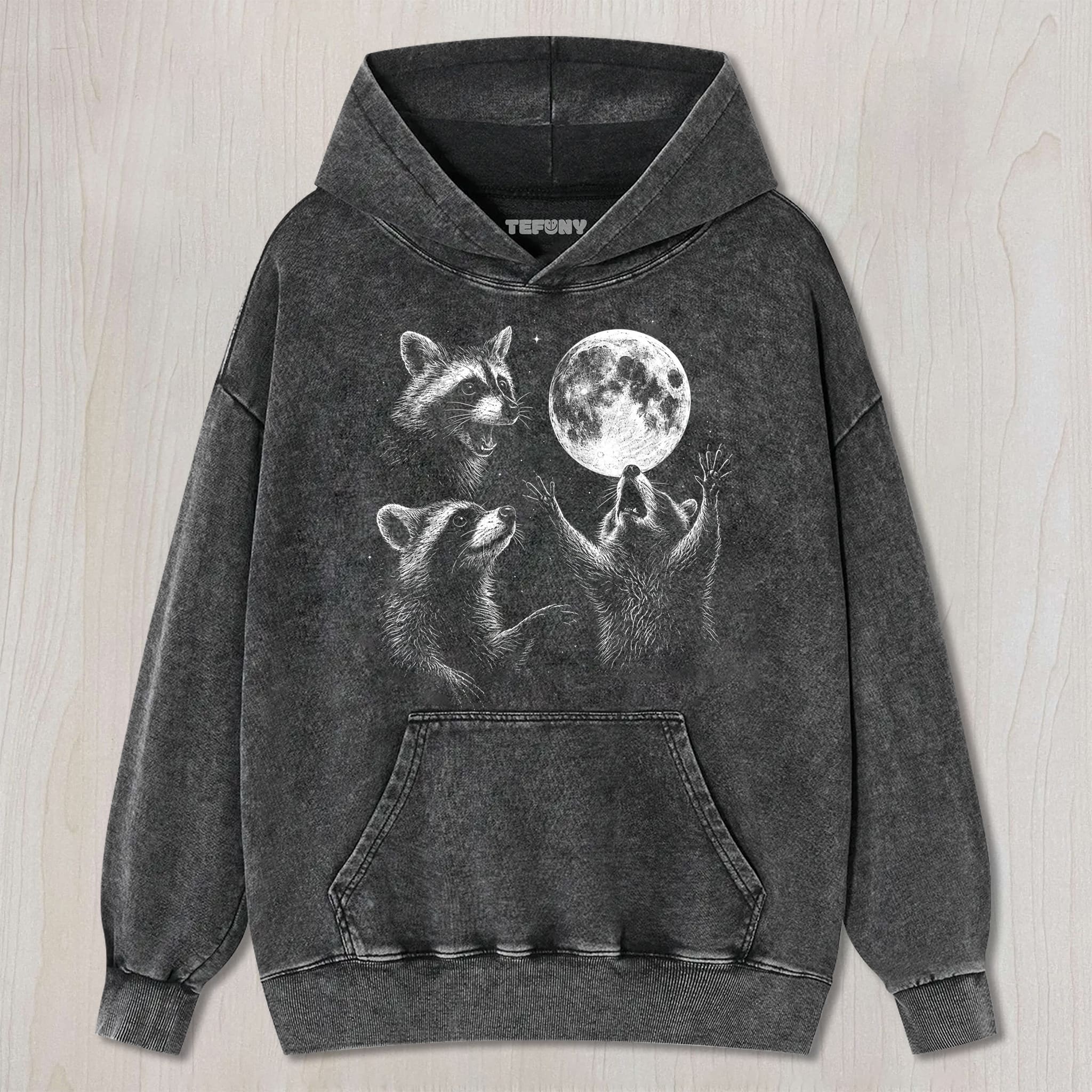 RACCOONS HOWLING TO MOON UNISEX TEE, TANK TOP, LAYERED LS, SWEATSHIRT & HOODIE