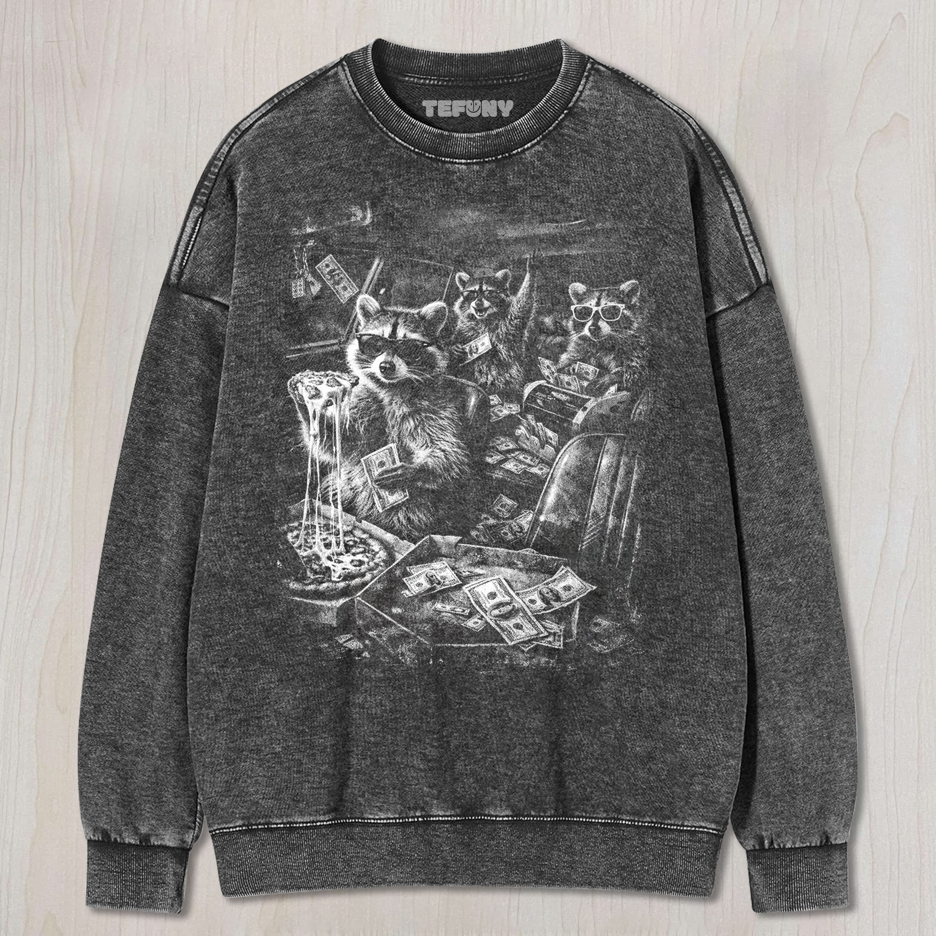 RACCOON GANG PIZZA UNISEX TEE, TANK TOP, LAYERED LS, SWEATSHIRT & HOODIE