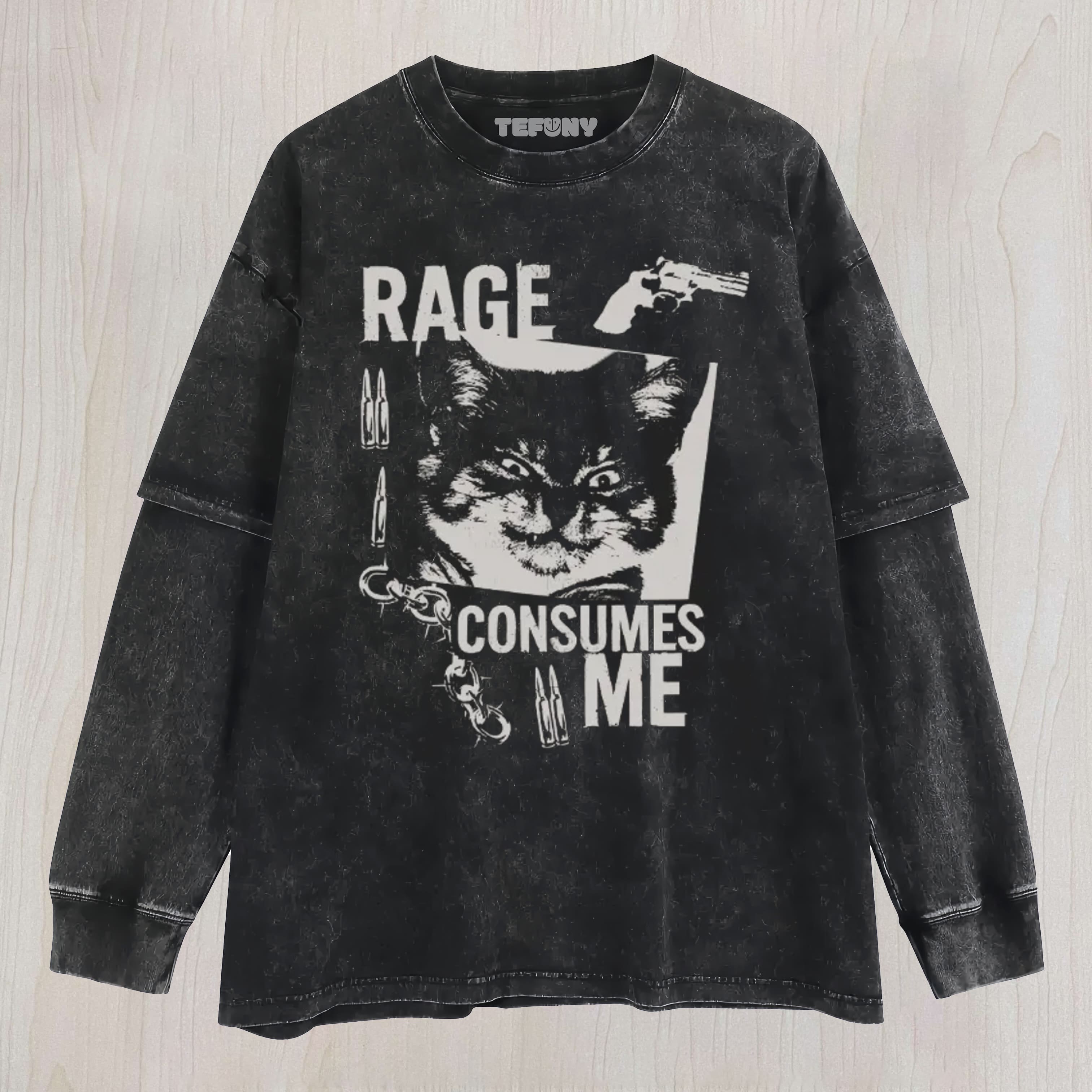 RAGE CONSUMES ME FUNNY CAT MEME UNISEX TEE, TANK TOP, LAYERED LS, SWEATSHIRT & HOODIE