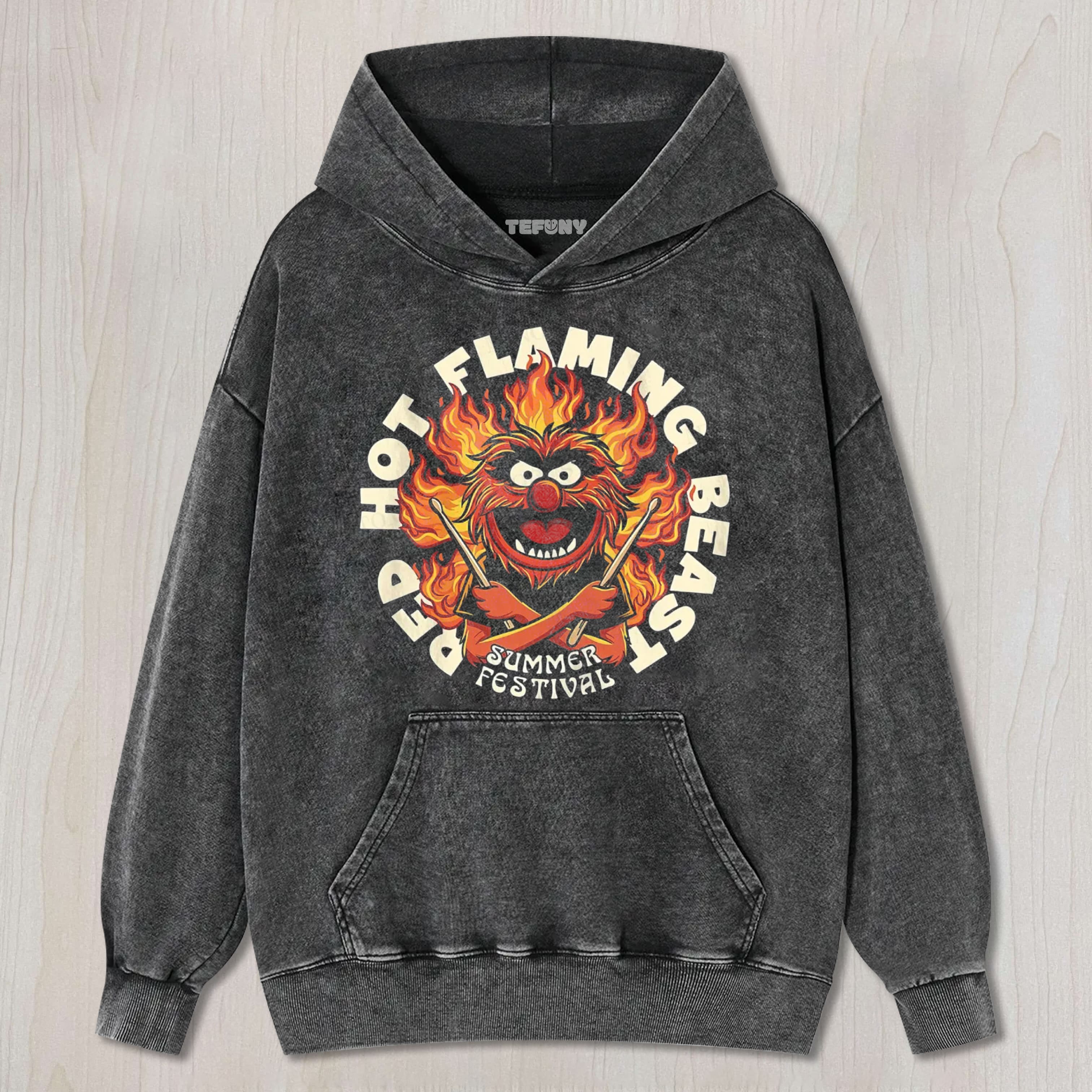 RED HOT FLAMING BEAST COTTON UNISEX TEE, TANK TOP, LAYERED LS, SWEATSHIRT & HOODIE