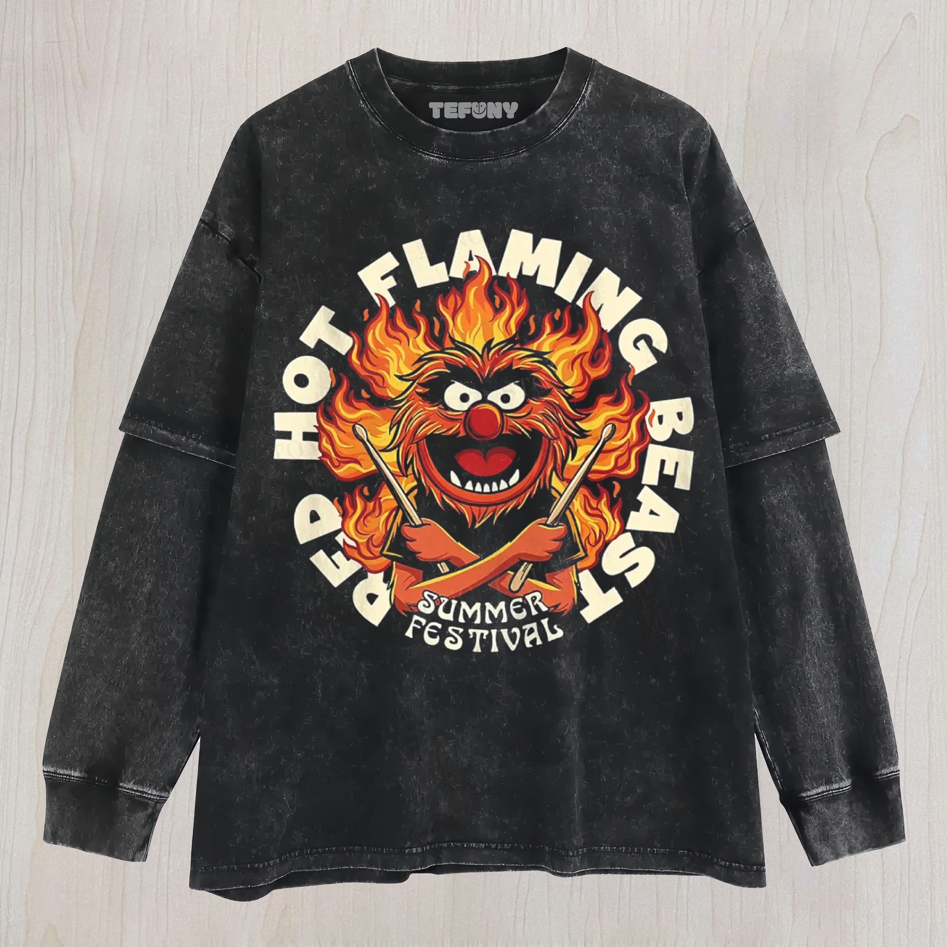 RED HOT FLAMING BEAST COTTON UNISEX TEE, TANK TOP, LAYERED LS, SWEATSHIRT & HOODIE