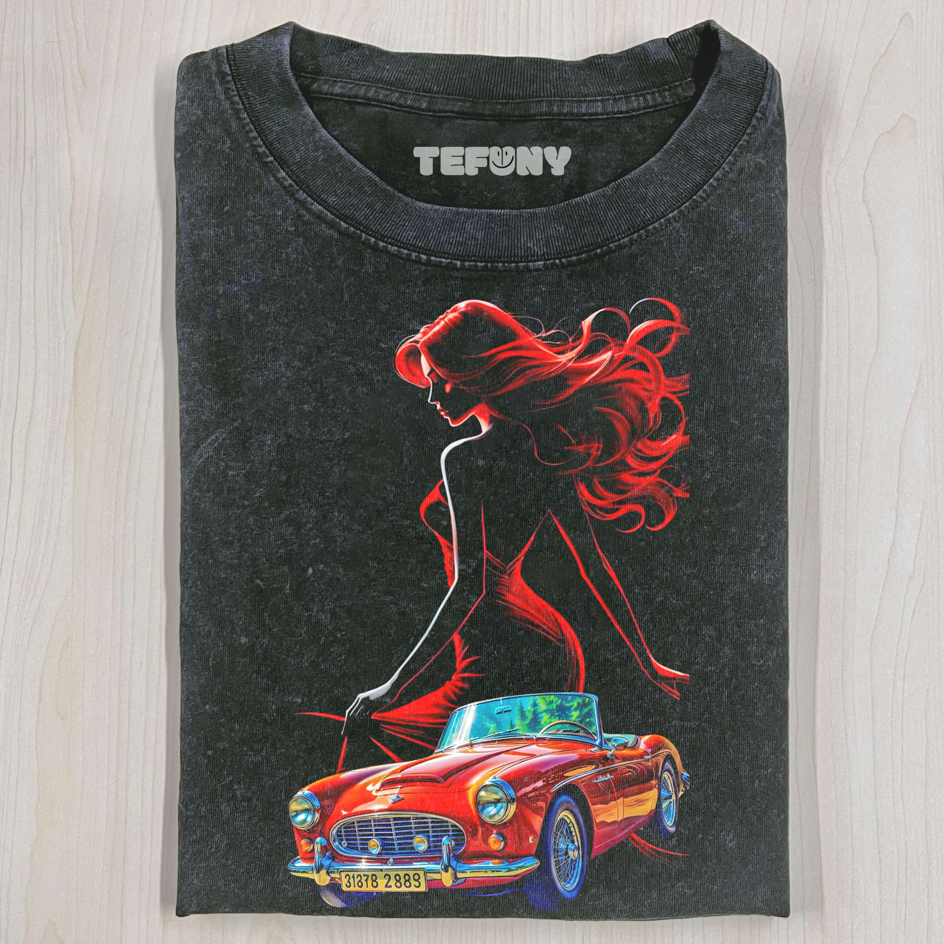 RED WOMAN AND RED CAR T-SHIRT