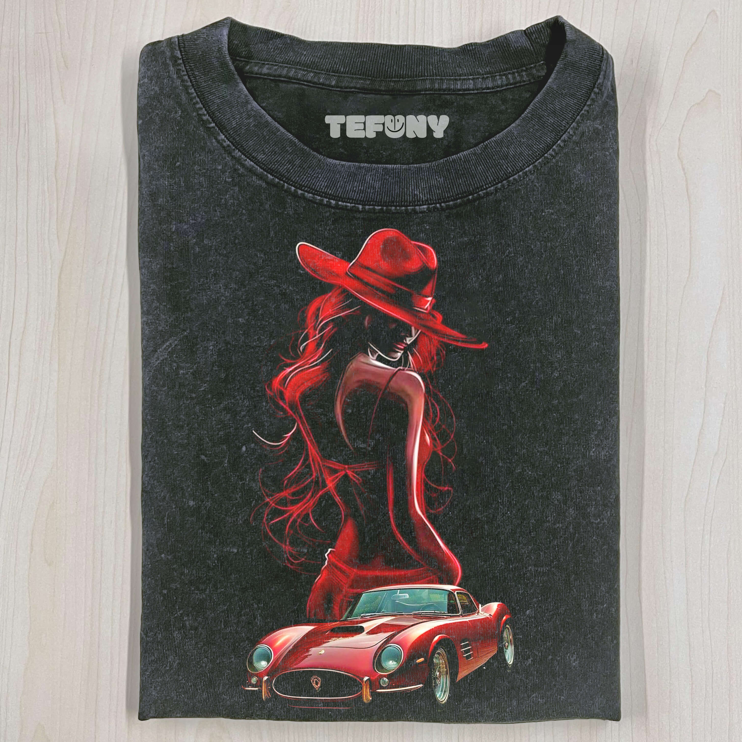 RED WOMAN AND RED CAR T-SHIRT V1