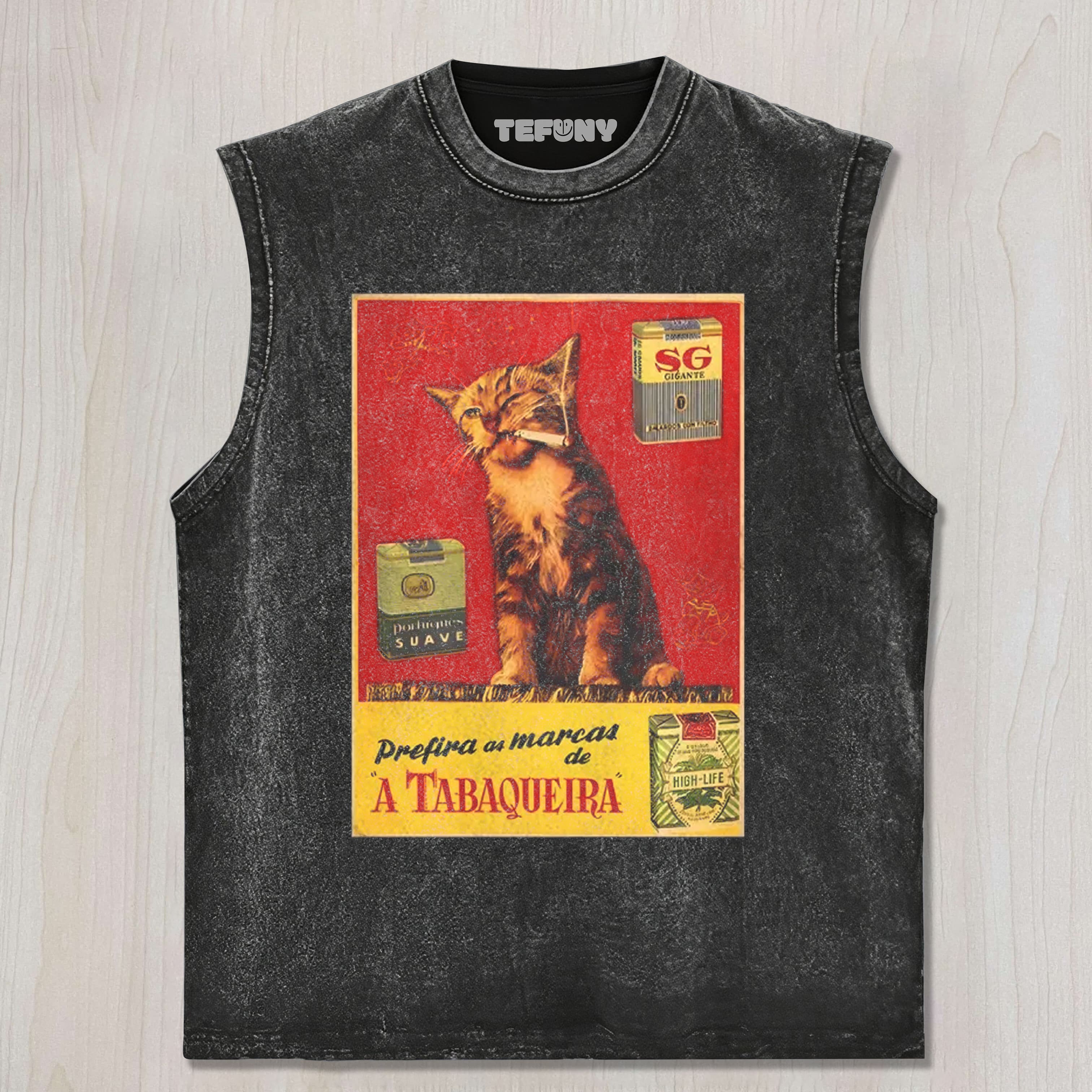RETRO-STYLE SMOKING CAT UNISEX TEE, TANK TOP, LAYERED LS, SWEATSHIRT & HOODIE