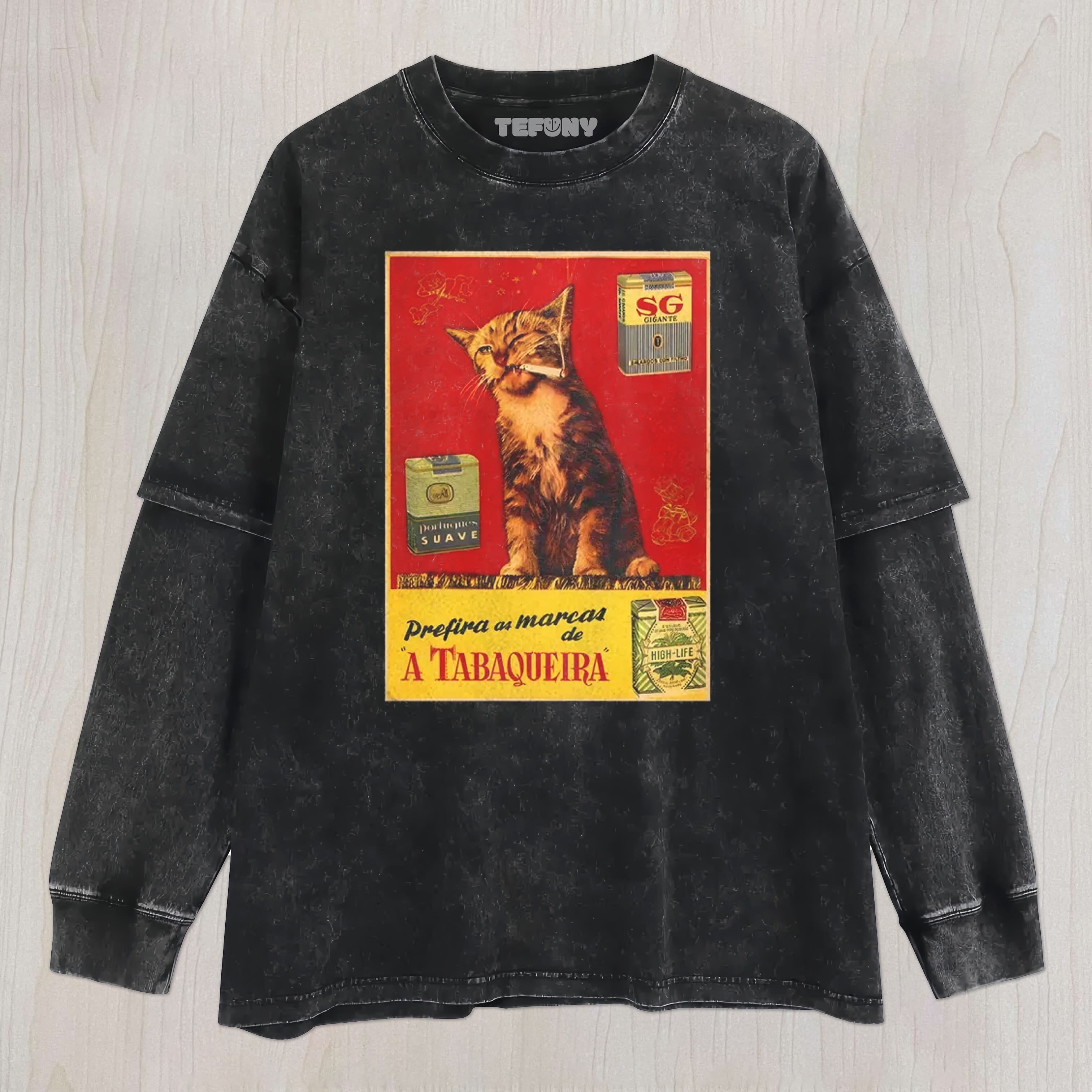 RETRO-STYLE SMOKING CAT UNISEX TEE, TANK TOP, LAYERED LS, SWEATSHIRT & HOODIE