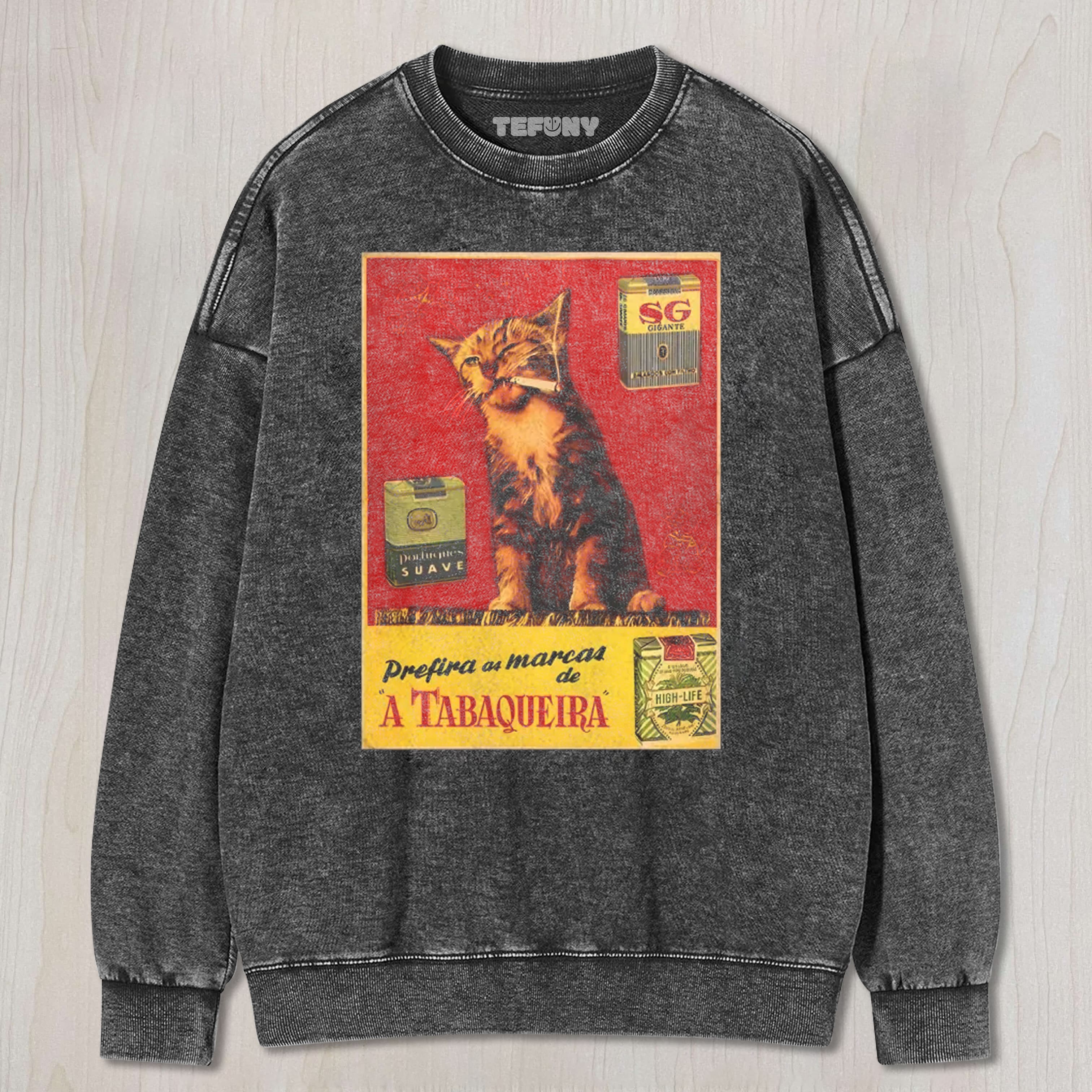 RETRO-STYLE SMOKING CAT UNISEX TEE, TANK TOP, LAYERED LS, SWEATSHIRT & HOODIE