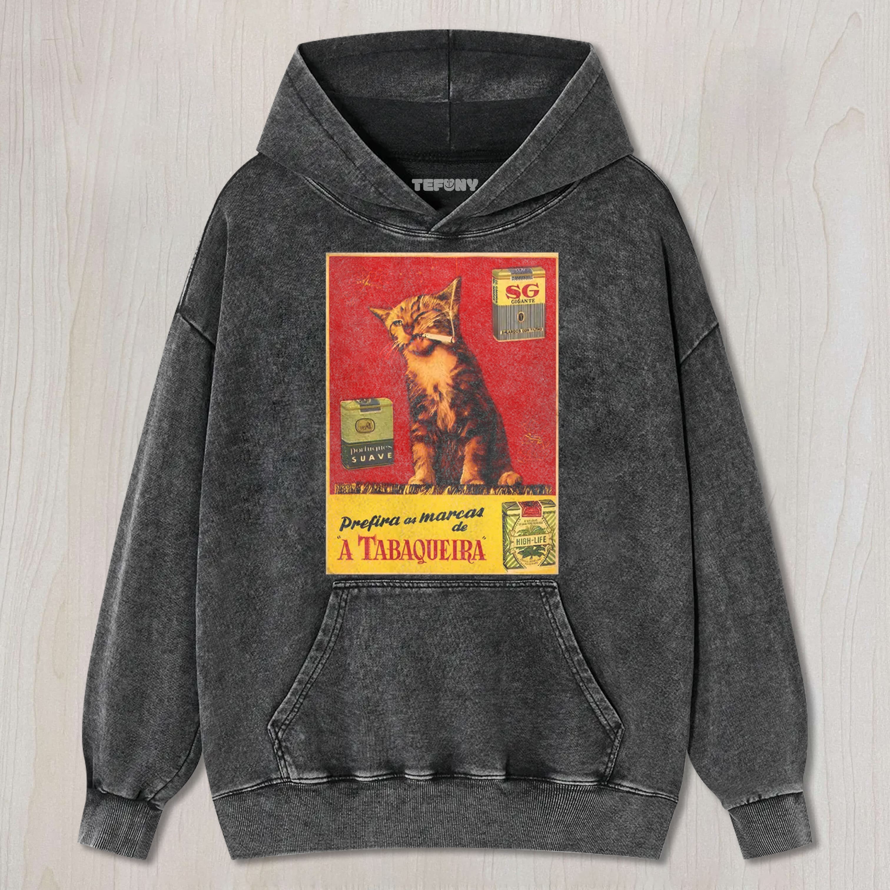 RETRO-STYLE SMOKING CAT UNISEX TEE, TANK TOP, LAYERED LS, SWEATSHIRT & HOODIE