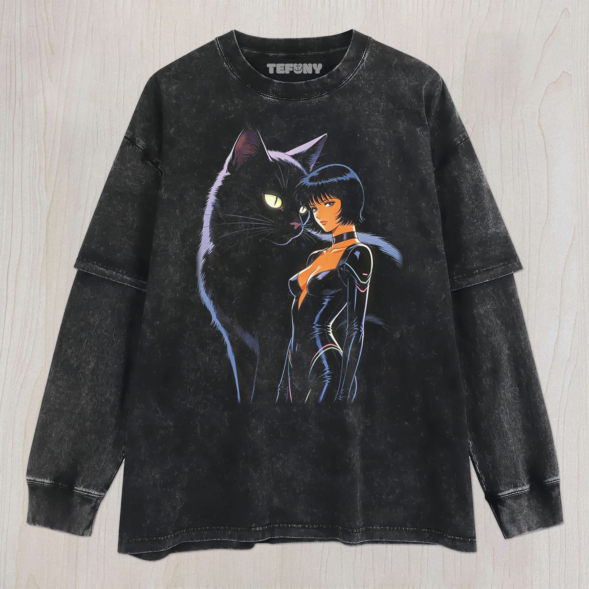 RETRO 90S GIRL AND CAT V2 UNISEX TEE, TANK TOP, LAYERED LS, SWEATSHIRT & HOODIE