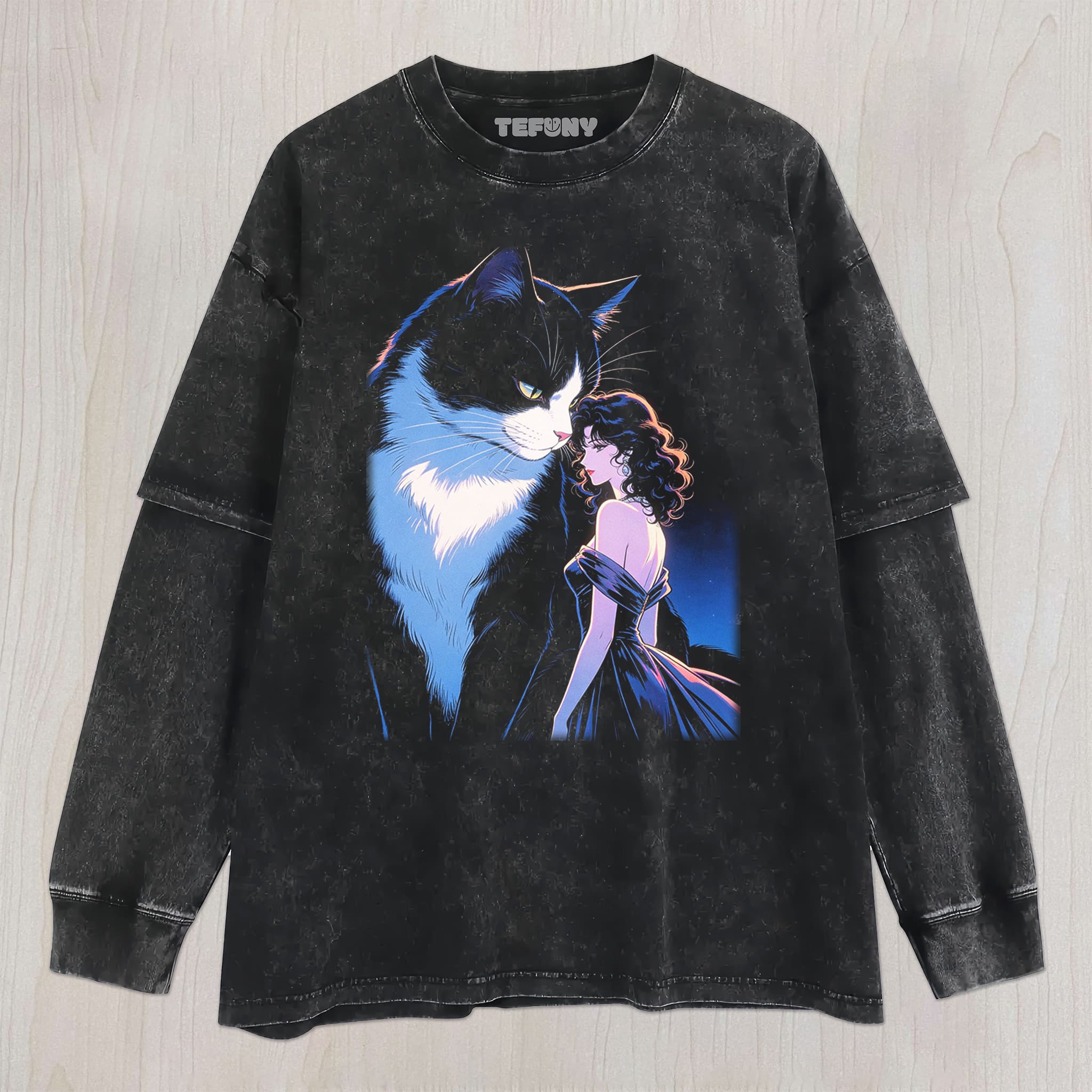 RETRO 90S GIRL AND CAT V3 UNISEX TEE, TANK TOP, LAYERED LS, SWEATSHIRT & HOODIE