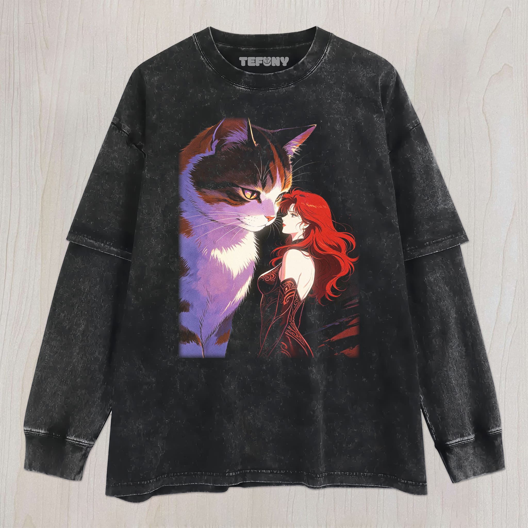 RETRO 90S GIRL AND CAT V7 UNISEX TEE, TANK TOP, LAYERED LS, SWEATSHIRT & HOODIE