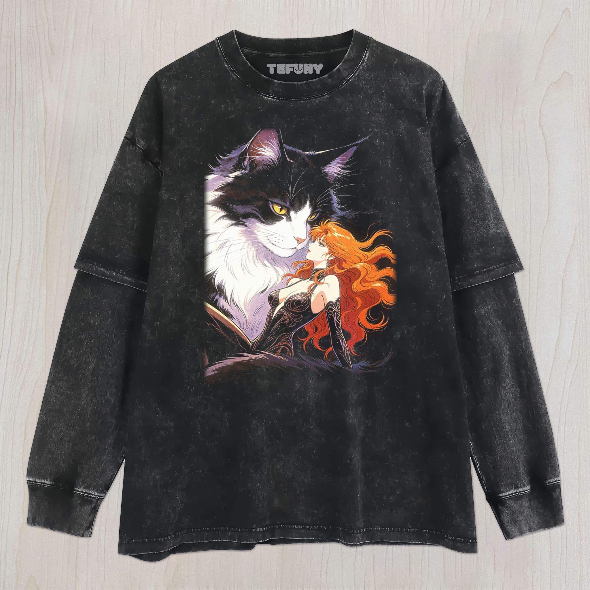 RETRO 90S GIRL AND CAT V9 UNISEX TEE, TANK TOP, LAYERED LS, SWEATSHIRT & HOODIE