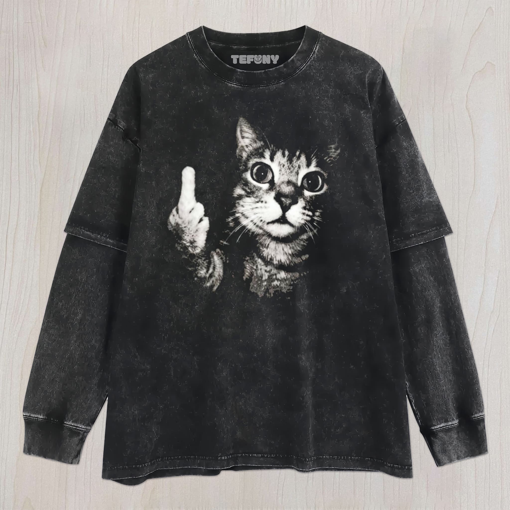 RETRO CAT MIDDLE FINGER UNISEX TEE, TANK TOP, LAYERED LS, SWEATSHIRT & HOODIE